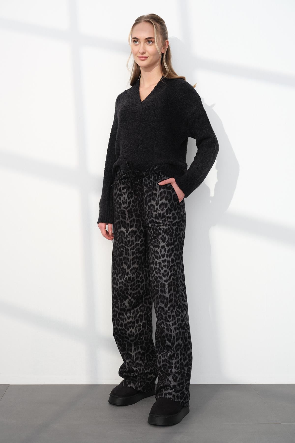 1691 YUN EFEKT LEOPAR PANTOLON