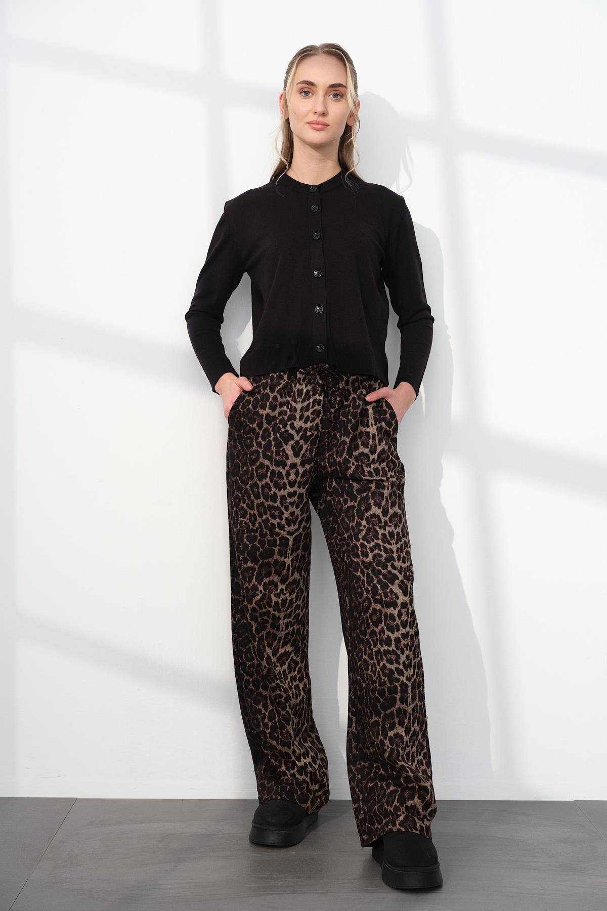 1691 YUN EFEKT LEOPAR PANTOLON