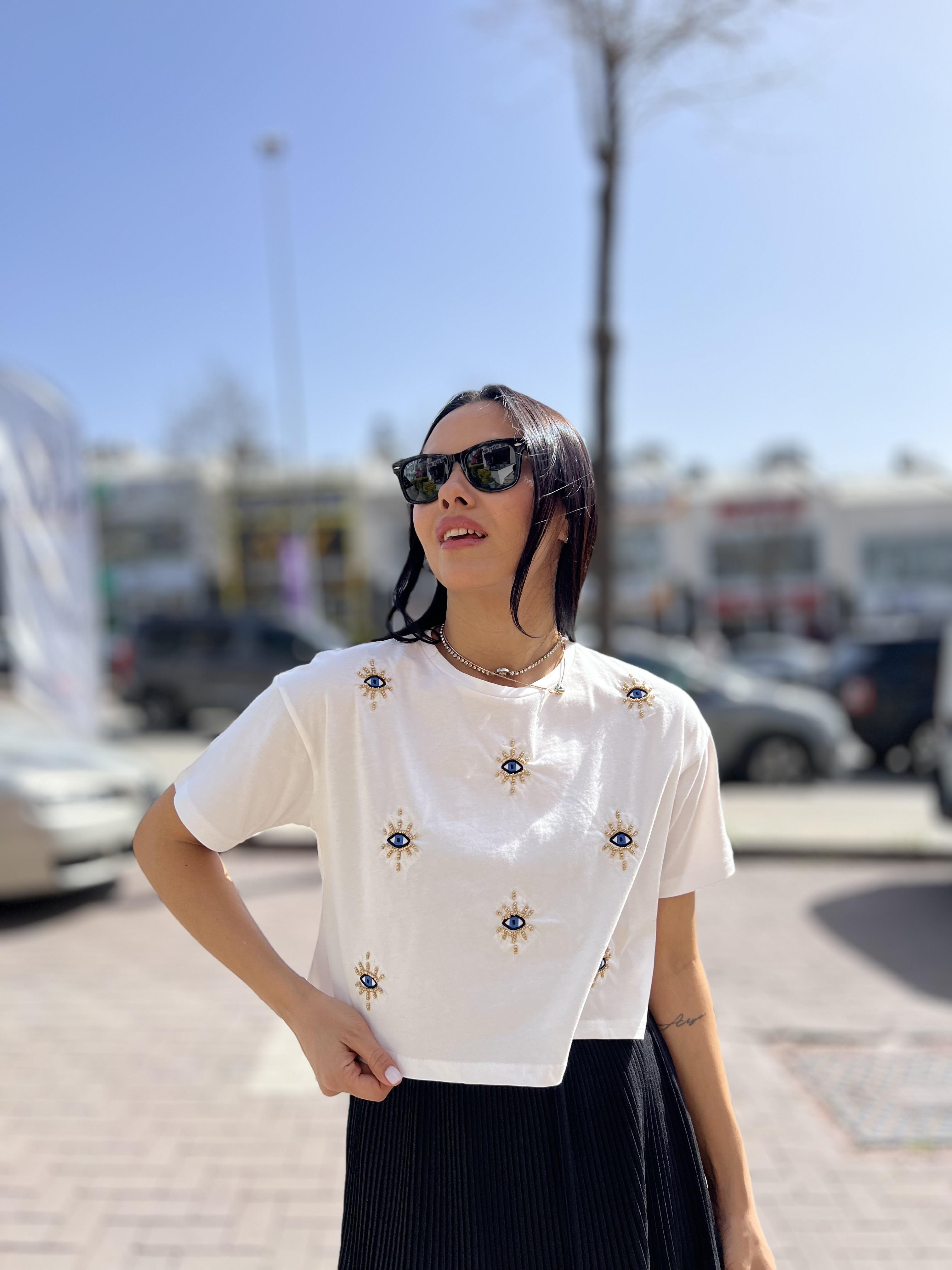 19130 NAZAR BONCUK ISLEMELI TSHIRT