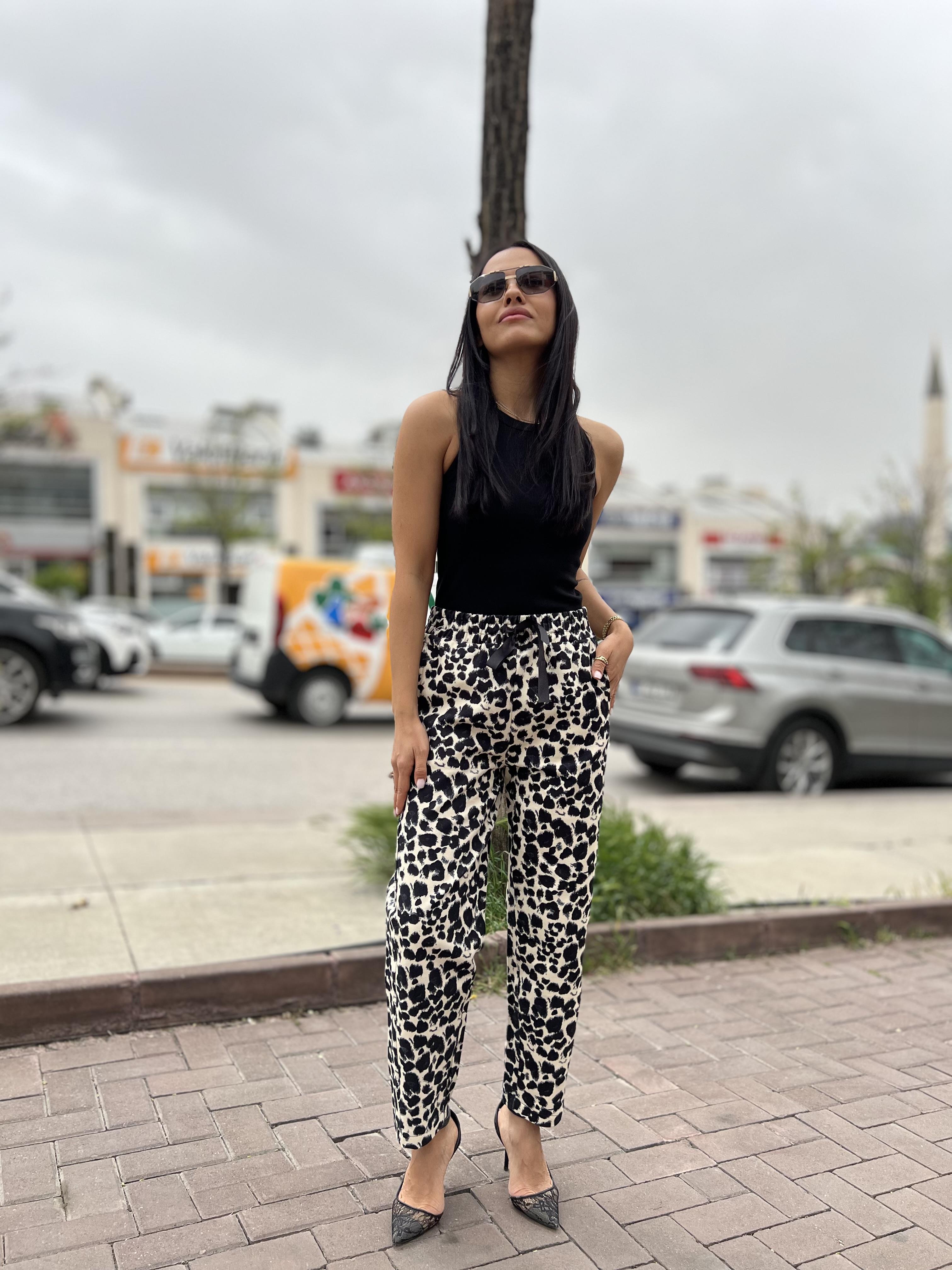 2878 LEOPAR DESEN GABARDIN PANTOLON