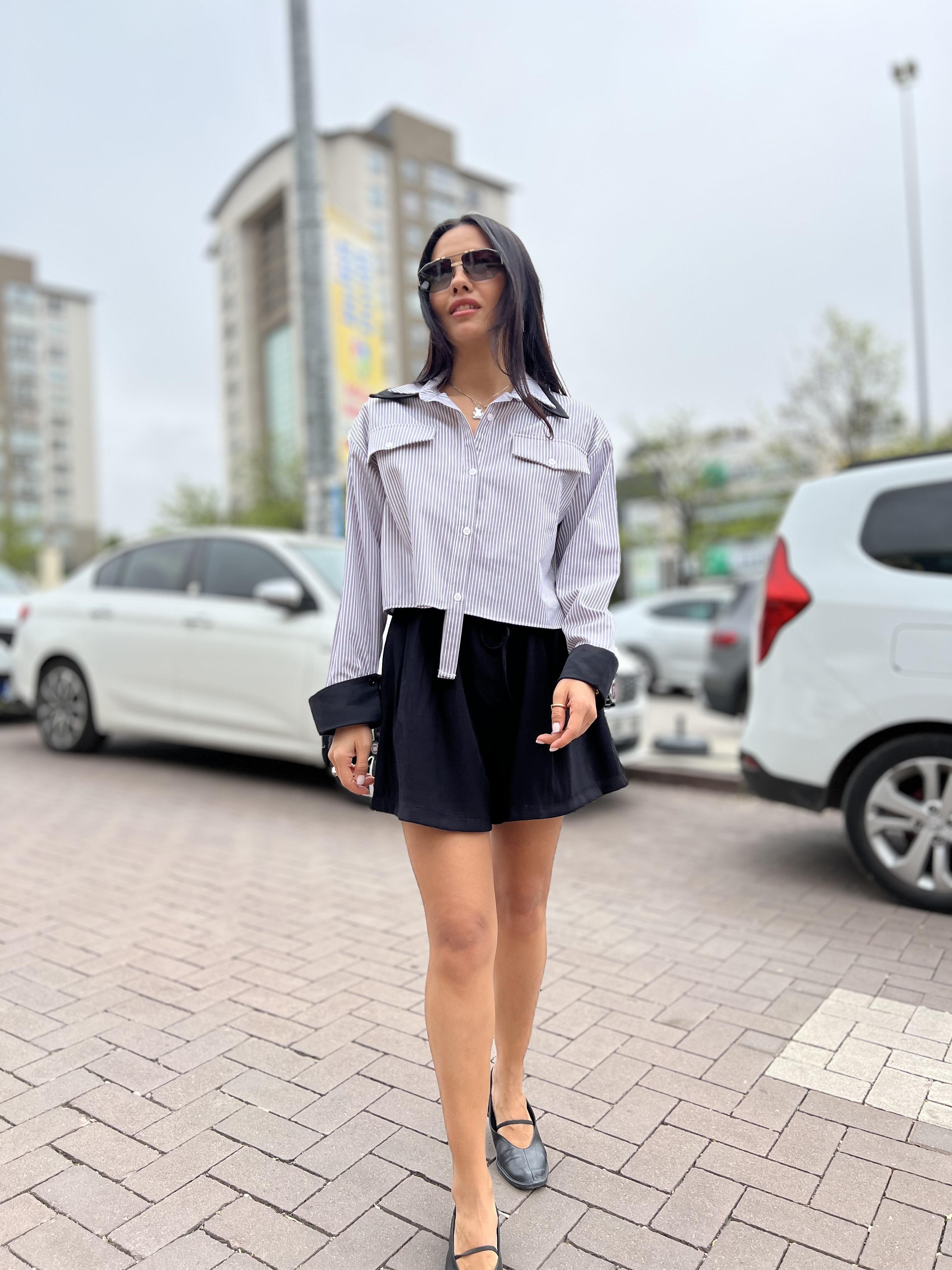 2901 CIFT YAKA CIZGILI GOMLEK