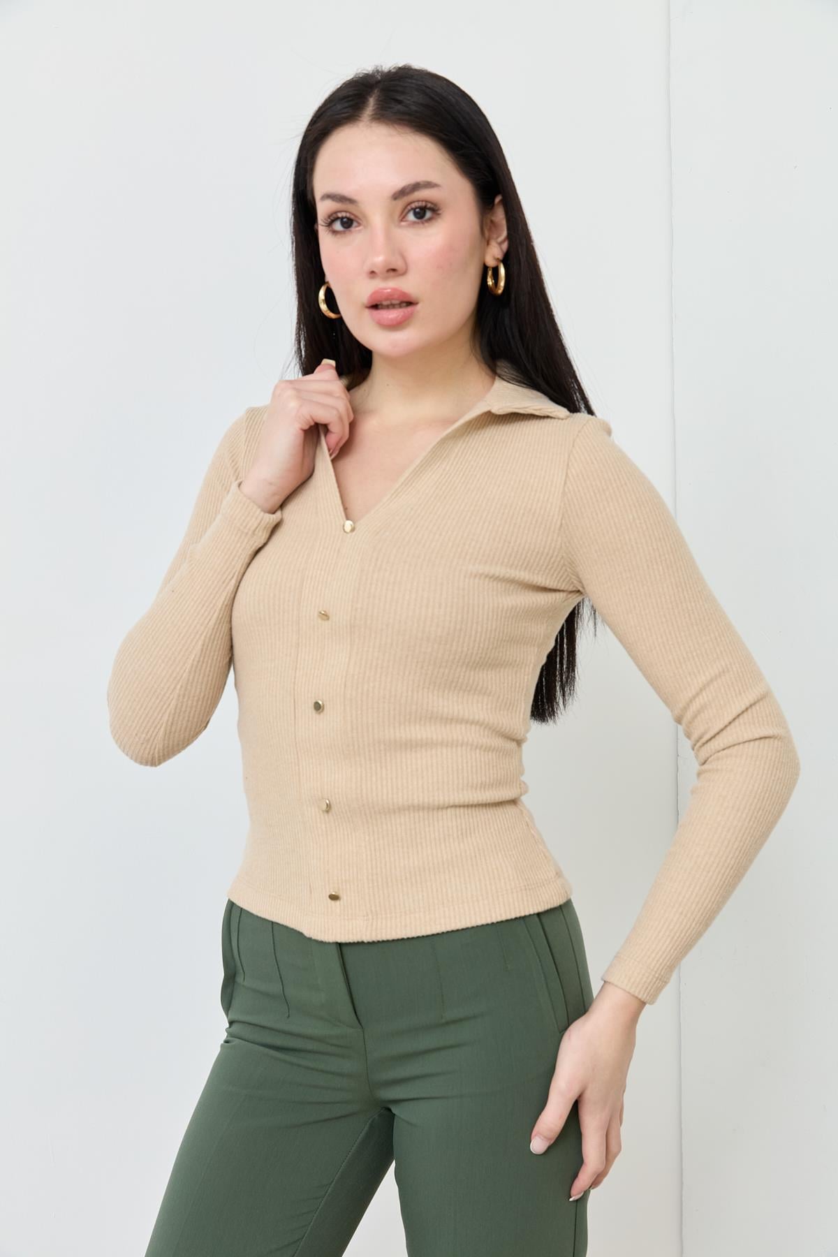 31436 POLO YAKA DUGME DETAYLI TOP