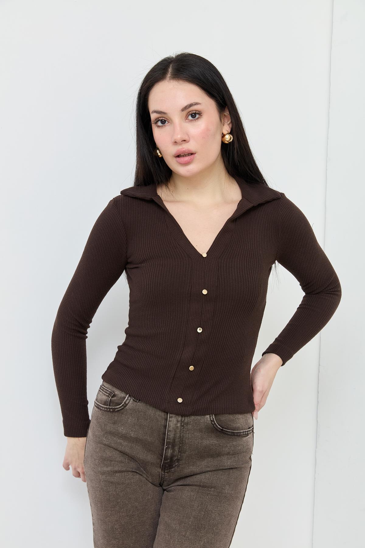 31436 POLO YAKA DUGME DETAYLI TOP