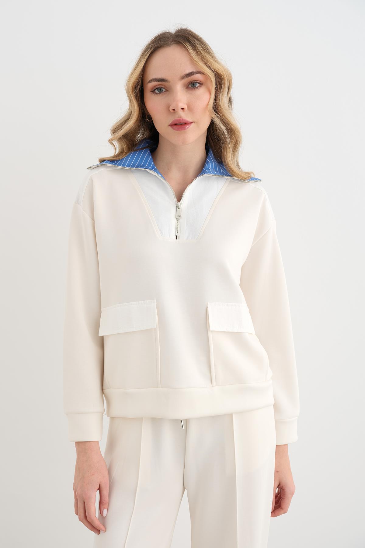 35975 POPLIN YAKALI FERMUARLI SWEAT