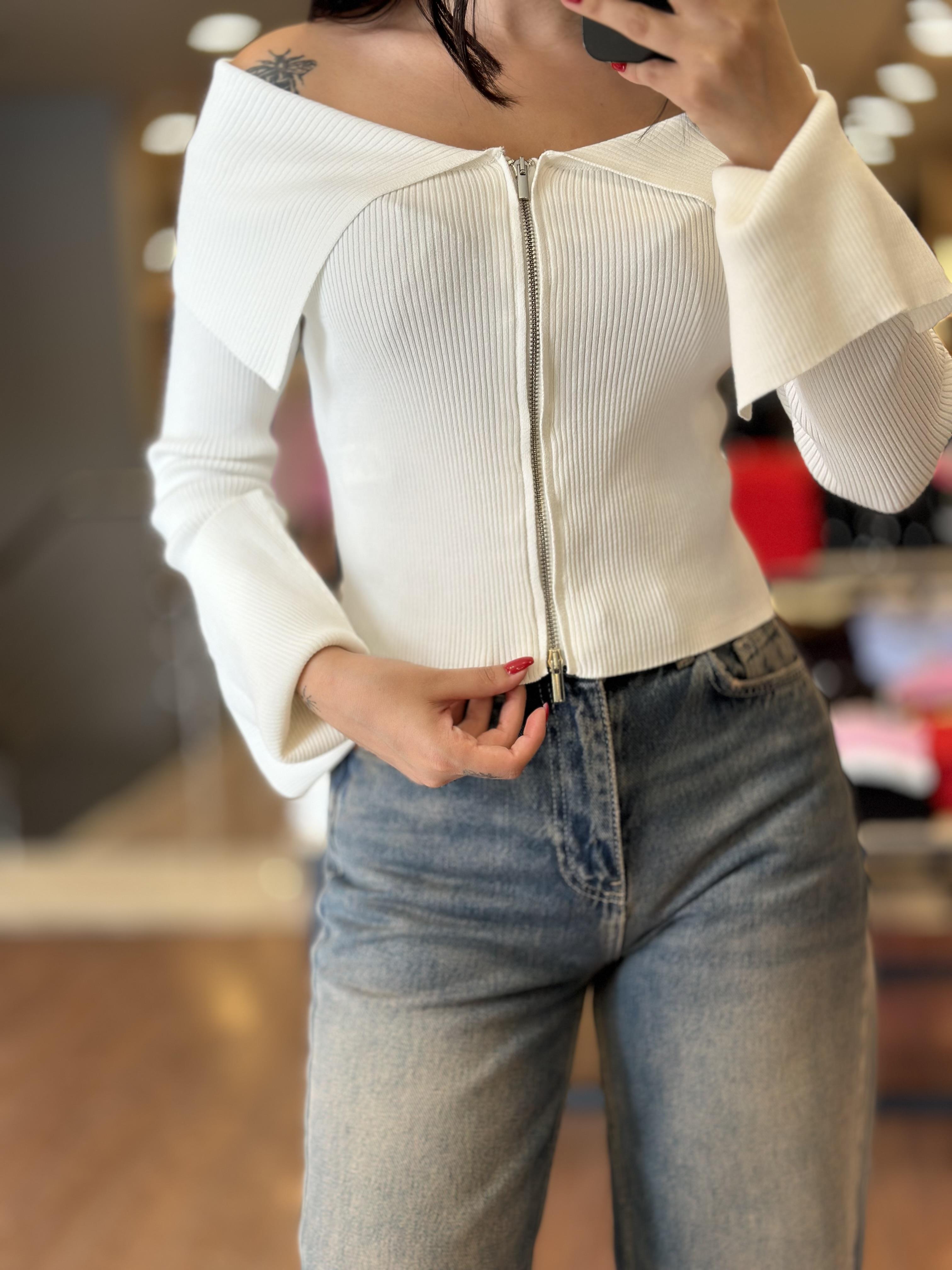 60252 BARDOT YAKA KOL YIRTMACLI FERMUARLI TRIKO HIRKA