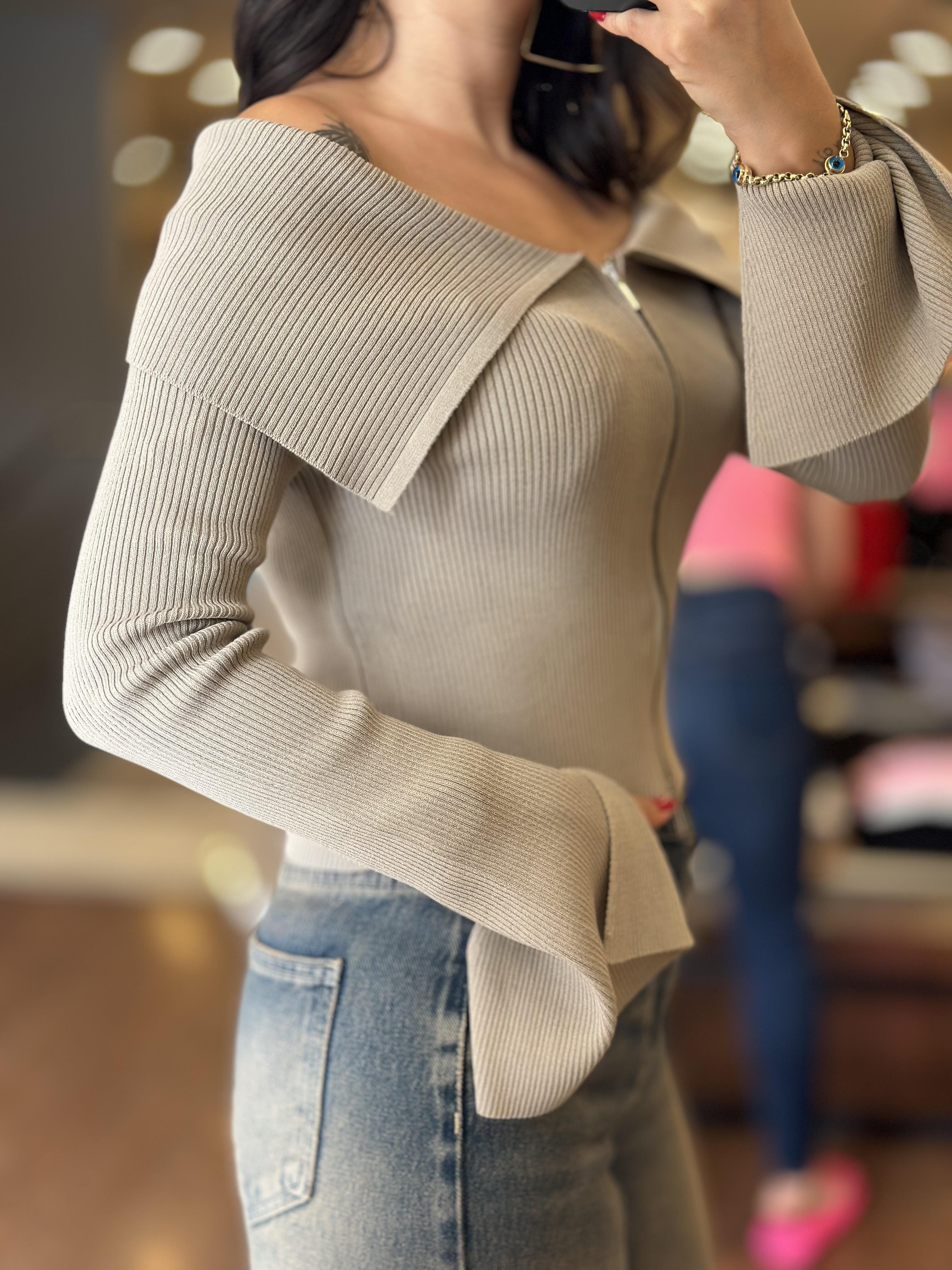 60252 BARDOT YAKA KOL YIRTMACLI FERMUARLI TRIKO HIRKA