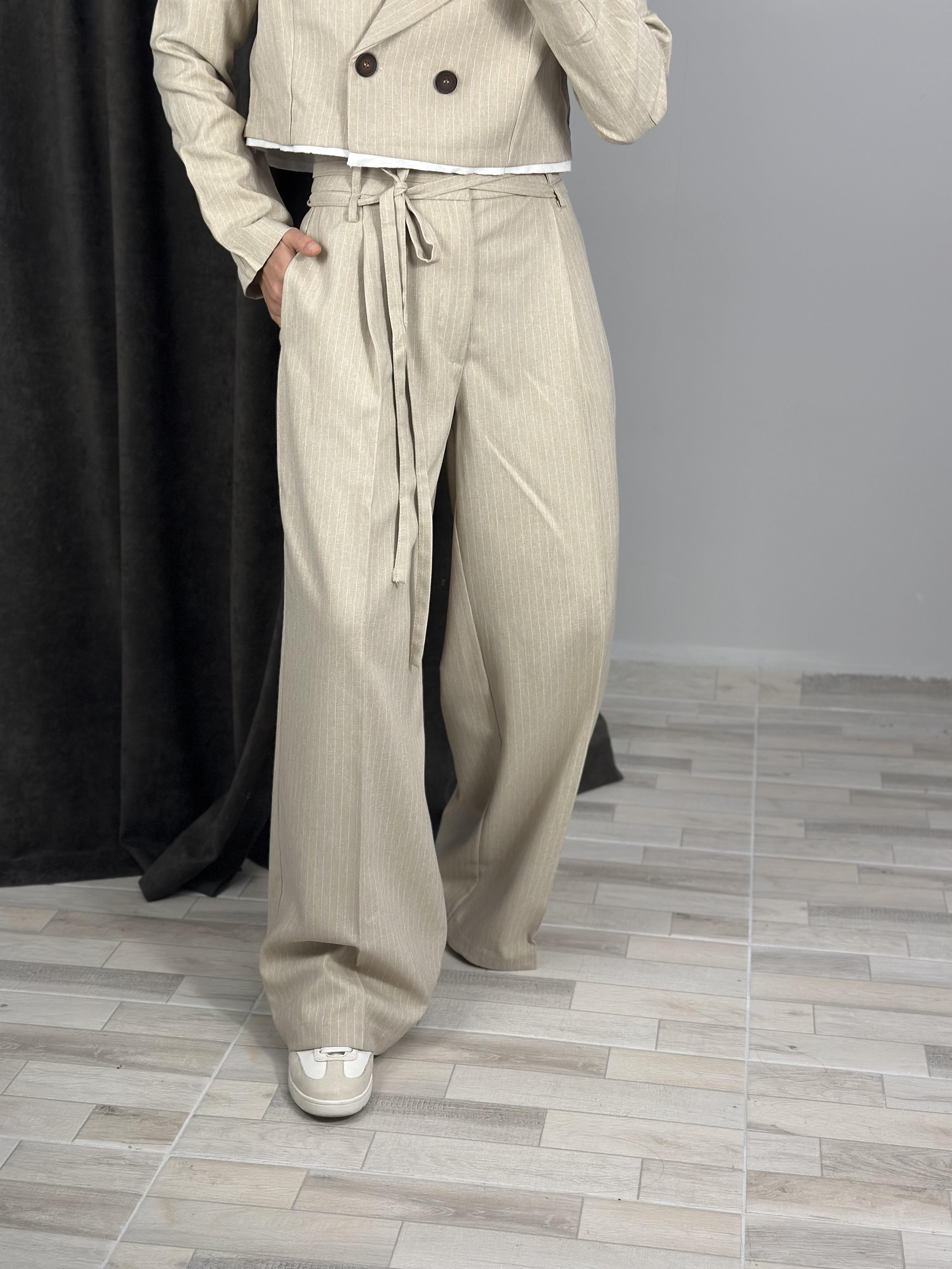 6128 CIZGILI CIFT KEMERLI PANTOLON