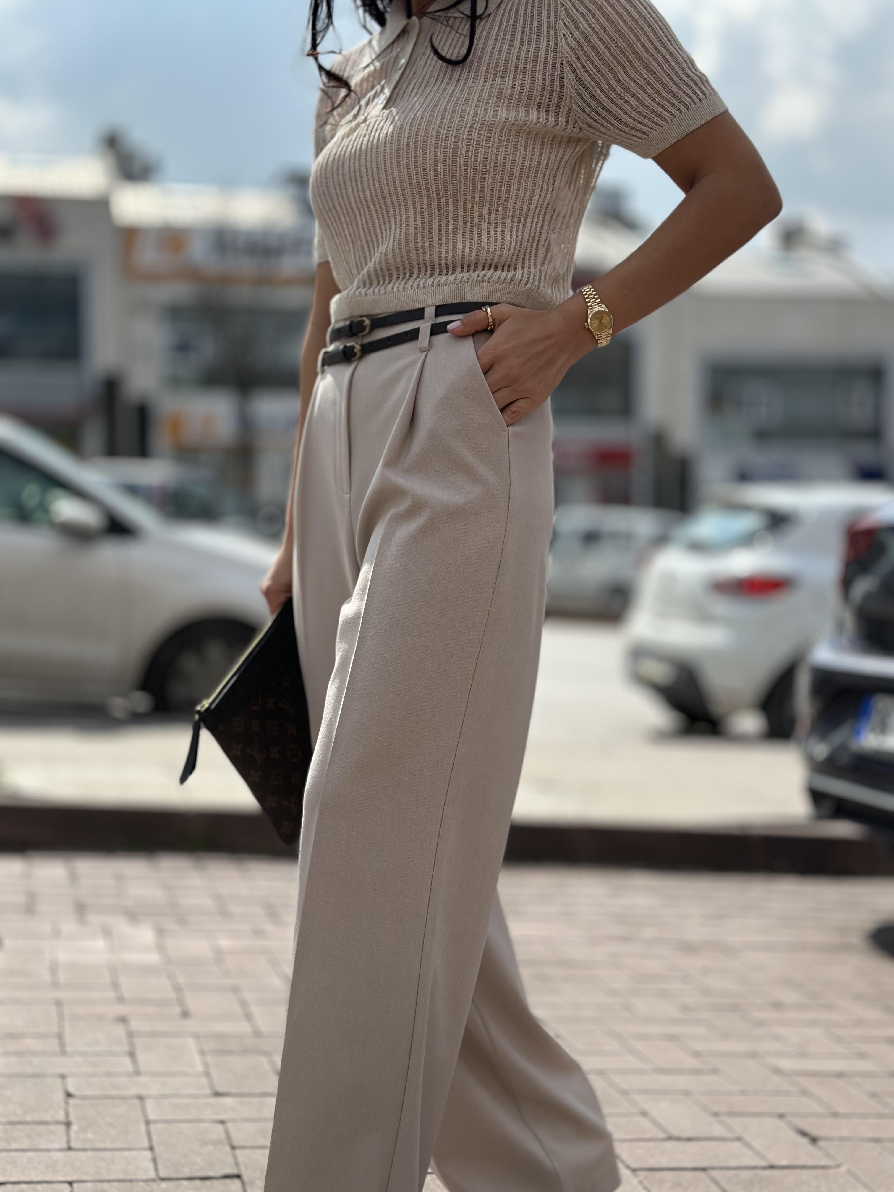 71260 KEMERLI YUKSEK BEL PANTOLON