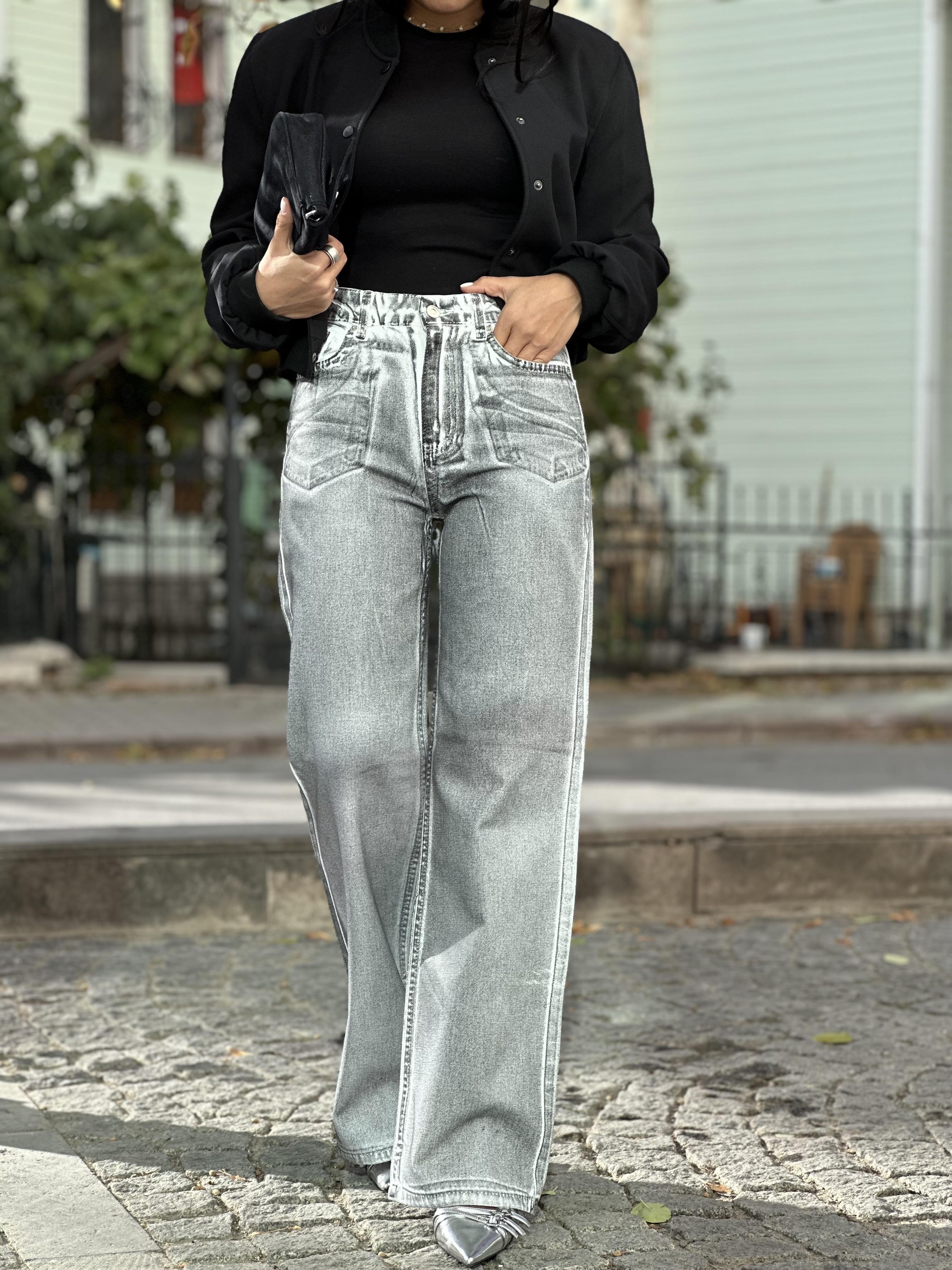 71361 SIYAH VARAKLI WIDELEG PANTOLON