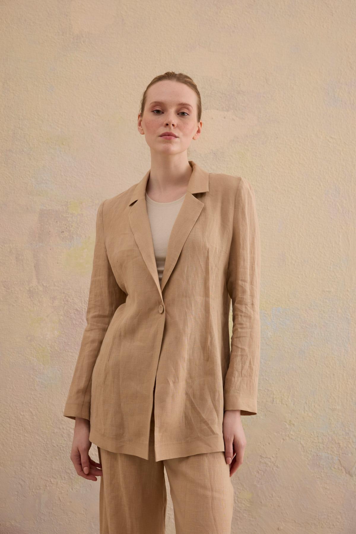 ALBİ BLAZER KETEN CEKET BEJ