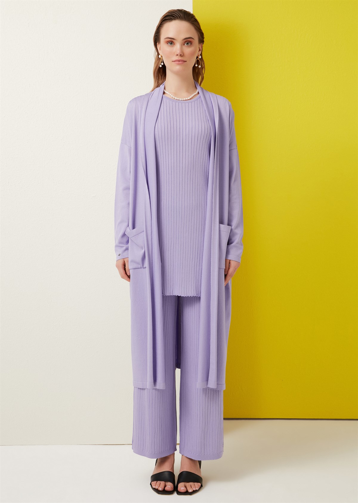 ALPHE SOĞUK İPLİK UZUN HIRKA LİLA