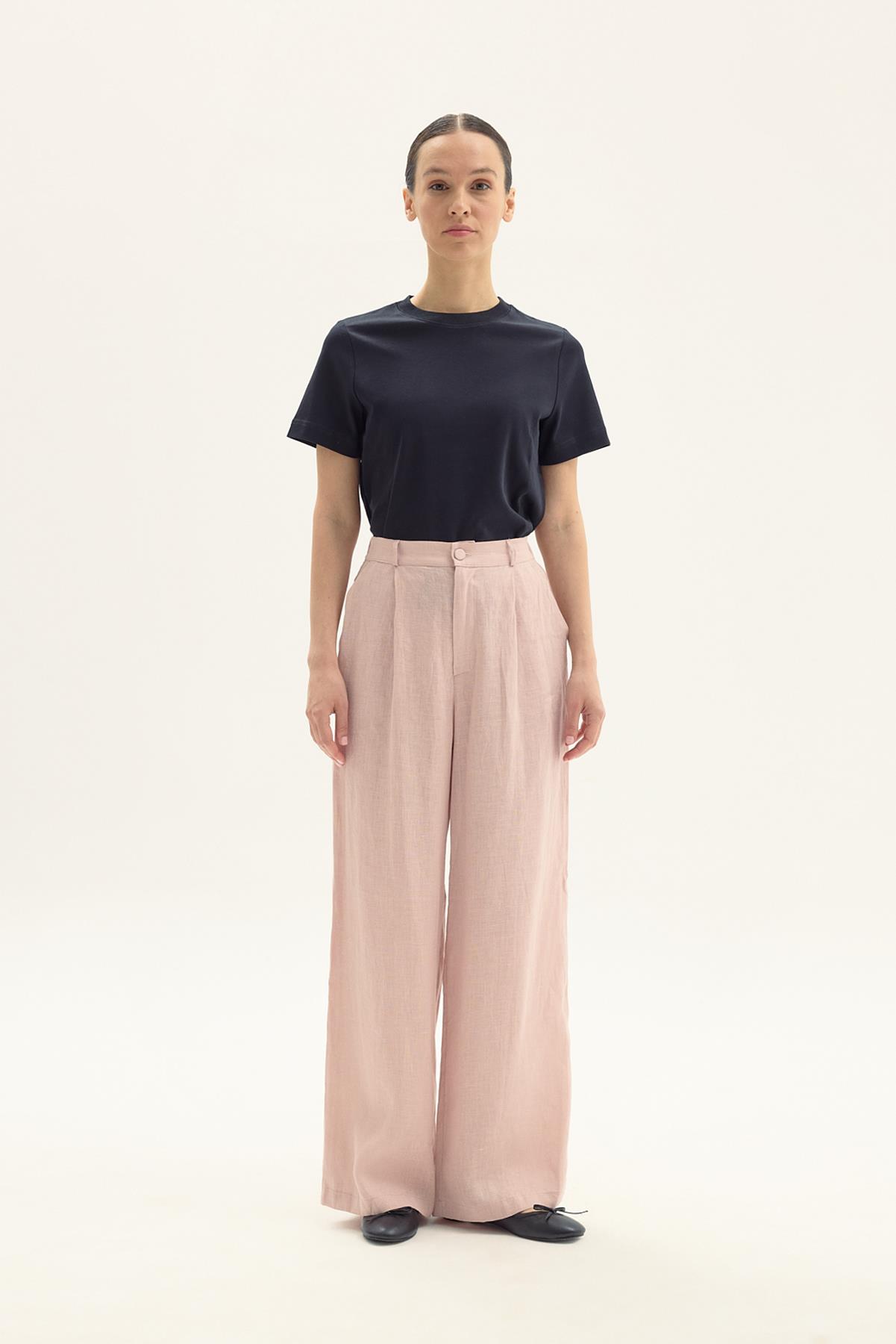 ELVİRA 100% KETEN PALAZZO PANTOLON PEMBE