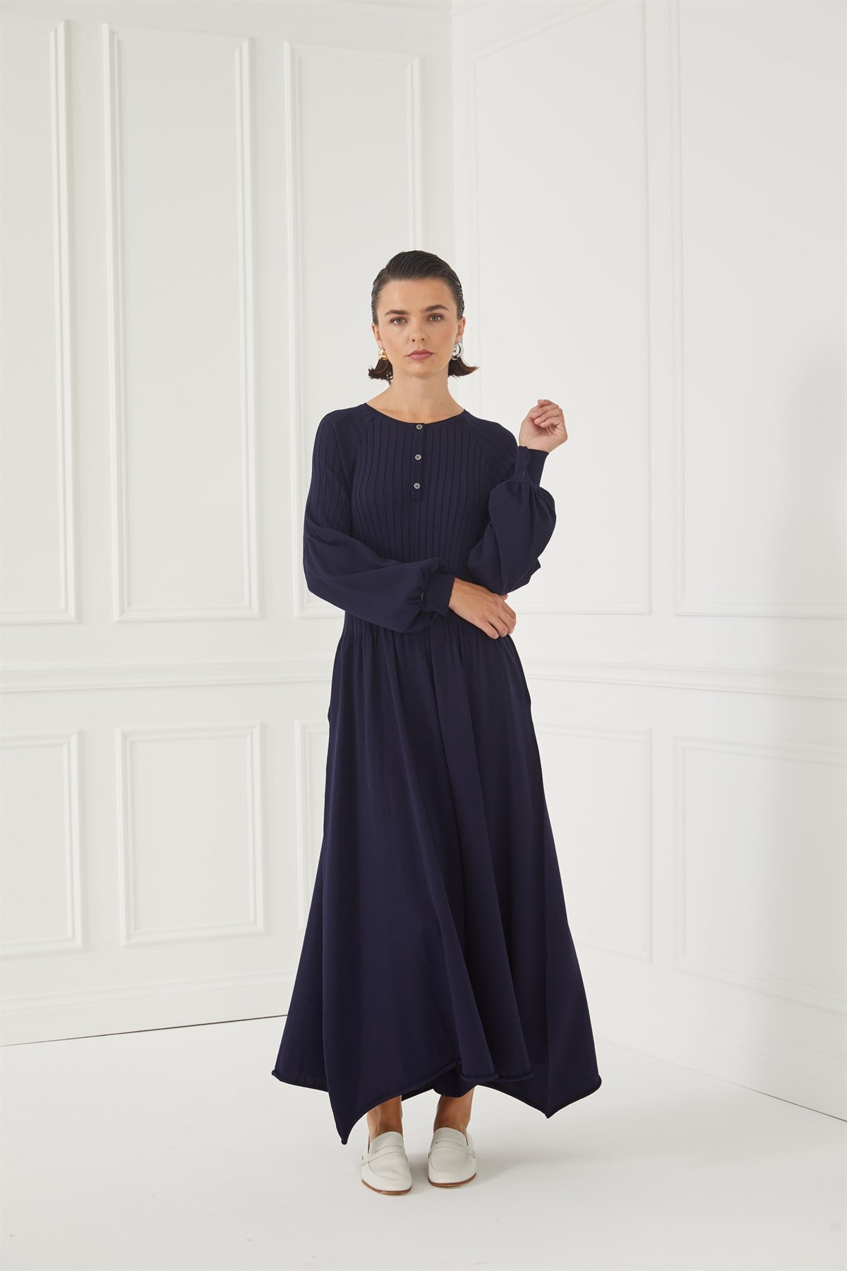 GEMMA SOĞUK İPLİK ELBİSE LACİVERT