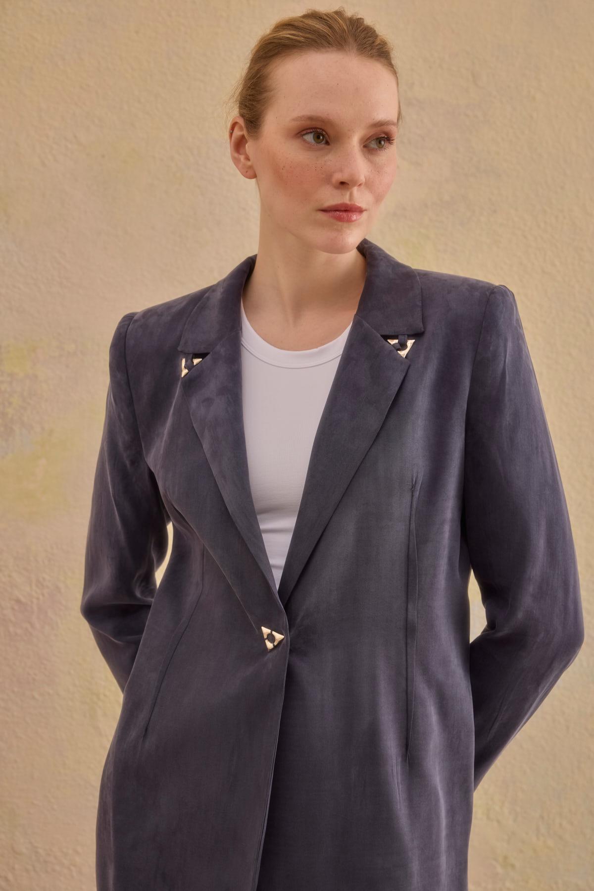 JUNO İPEK BLAZER CEKET LACİVERT