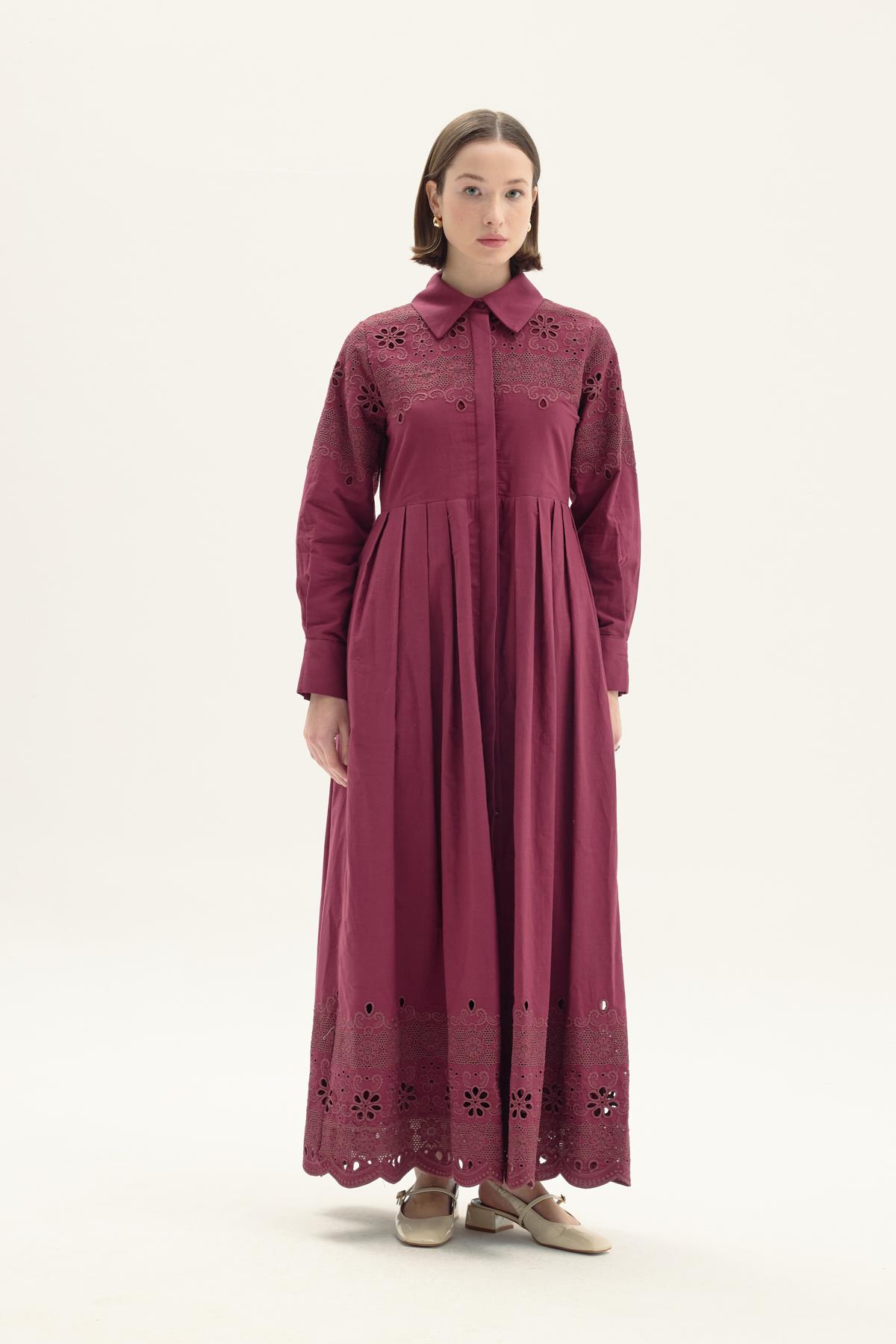 LUMOS POPLİN ELBİSE BORDO