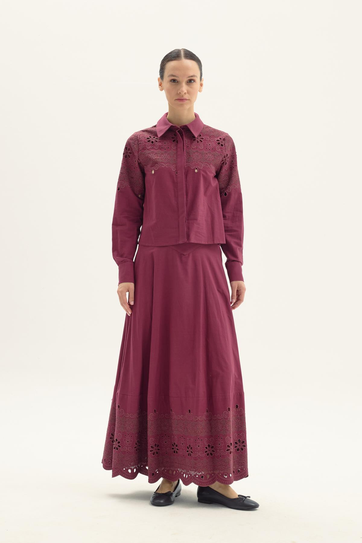 LUMOS POPLİN ETEKLİ TAKIM BORDO