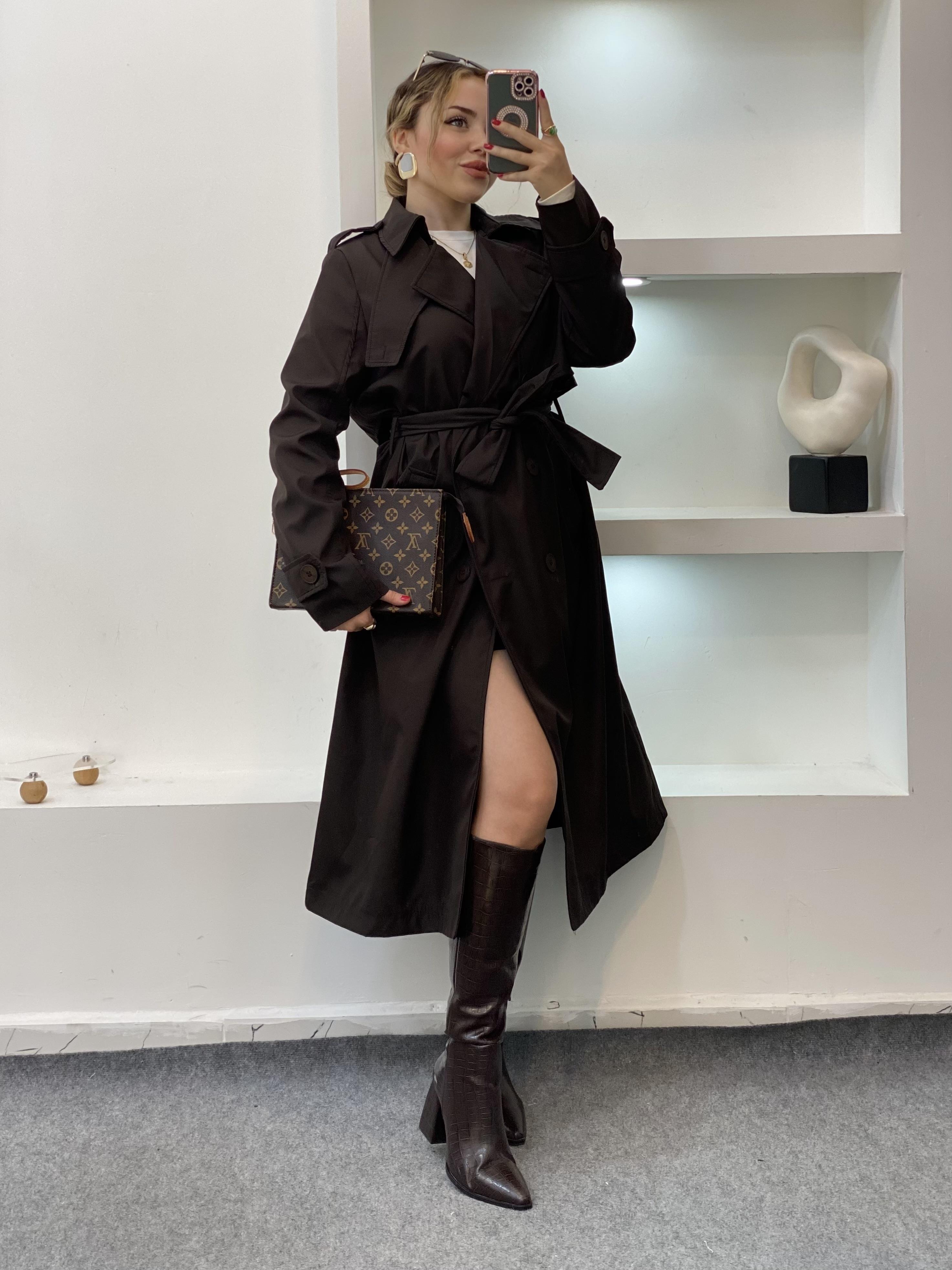 Acı Kahve Apoletli Su Geçirmez Model Maxi Boy Trenç