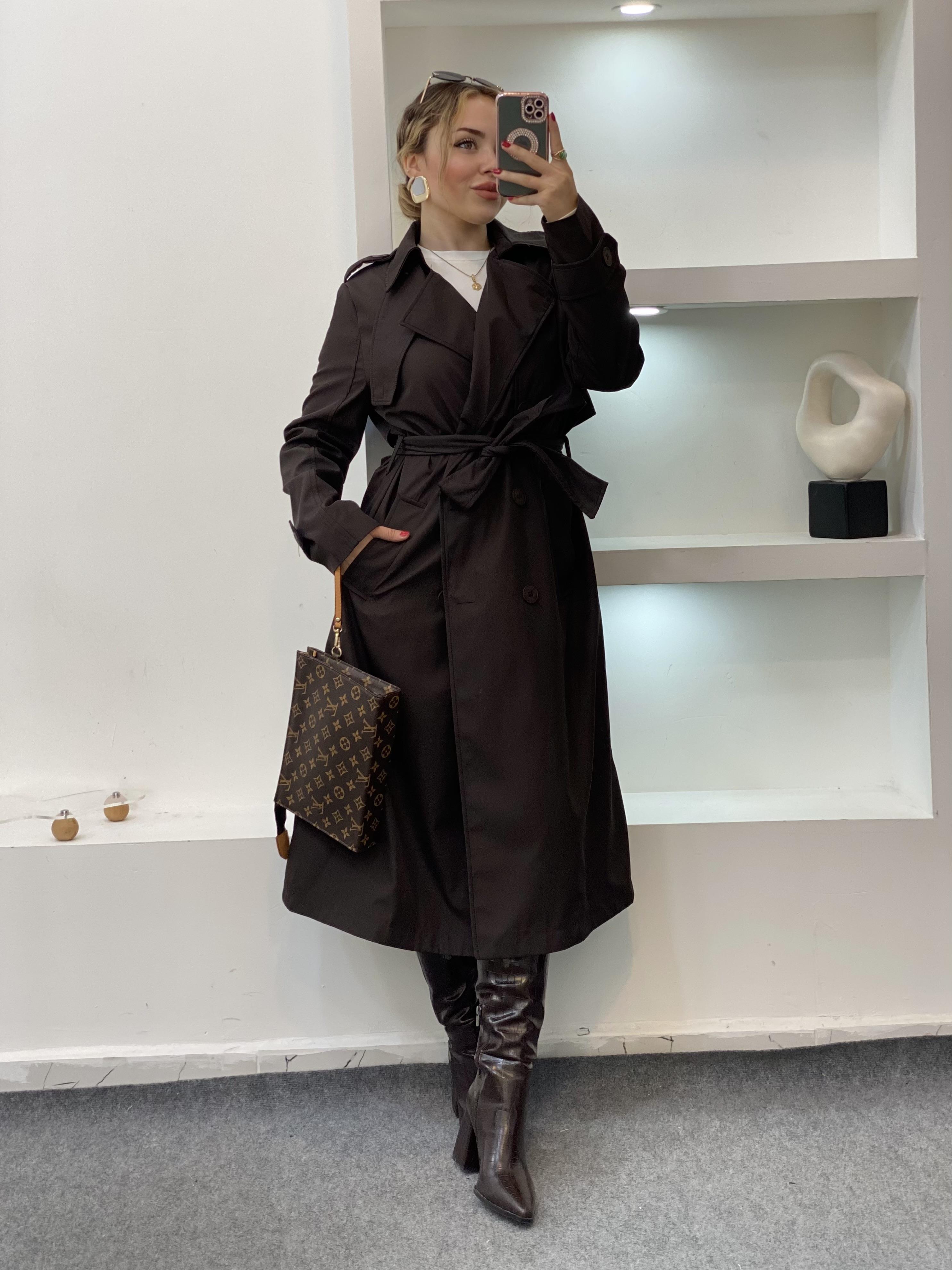 Acı Kahve Apoletli Su Geçirmez Model Maxi Boy Trenç