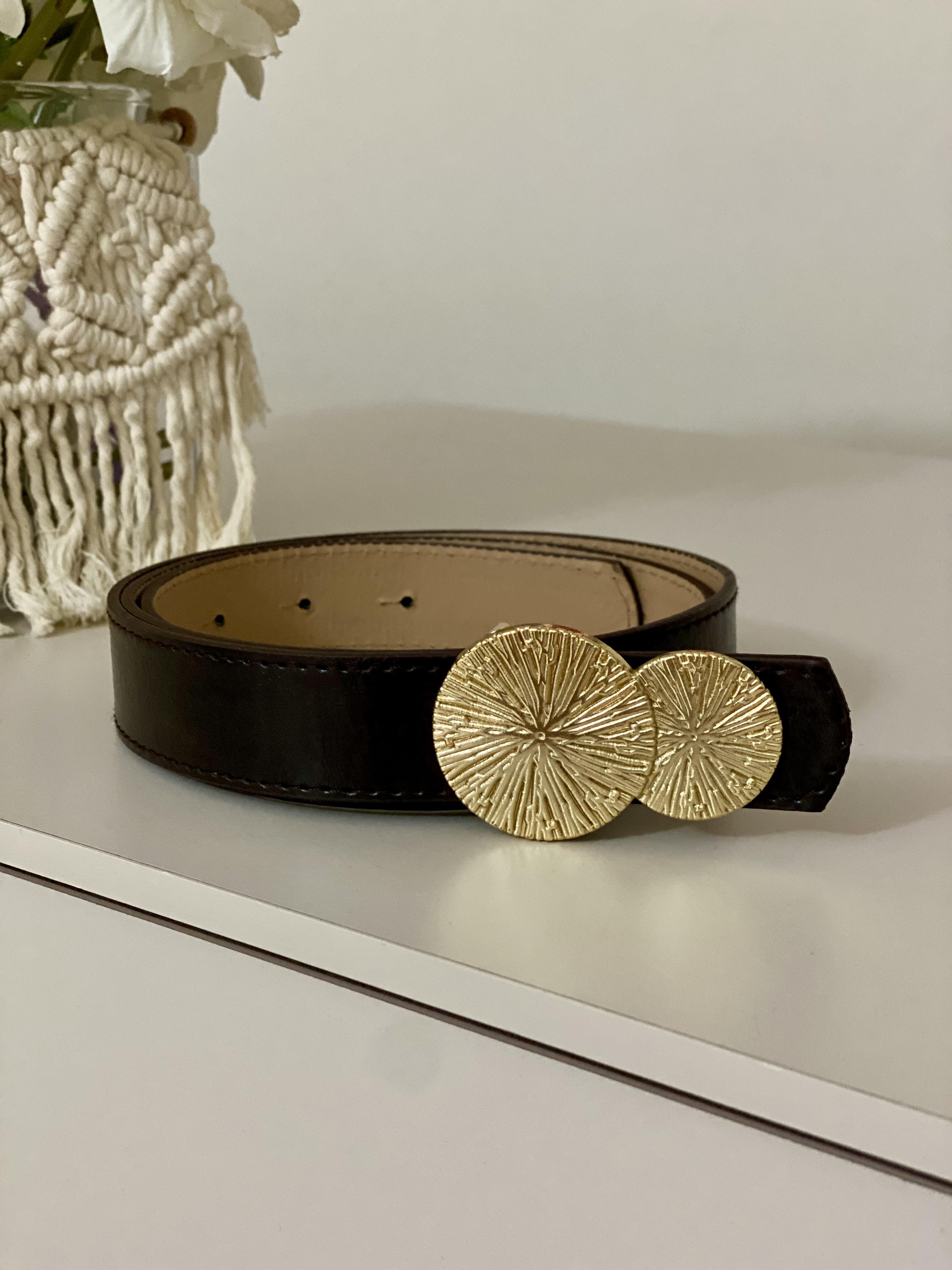 Acı Kahve Gold Yuvarlak Tokalı Deri Kemer