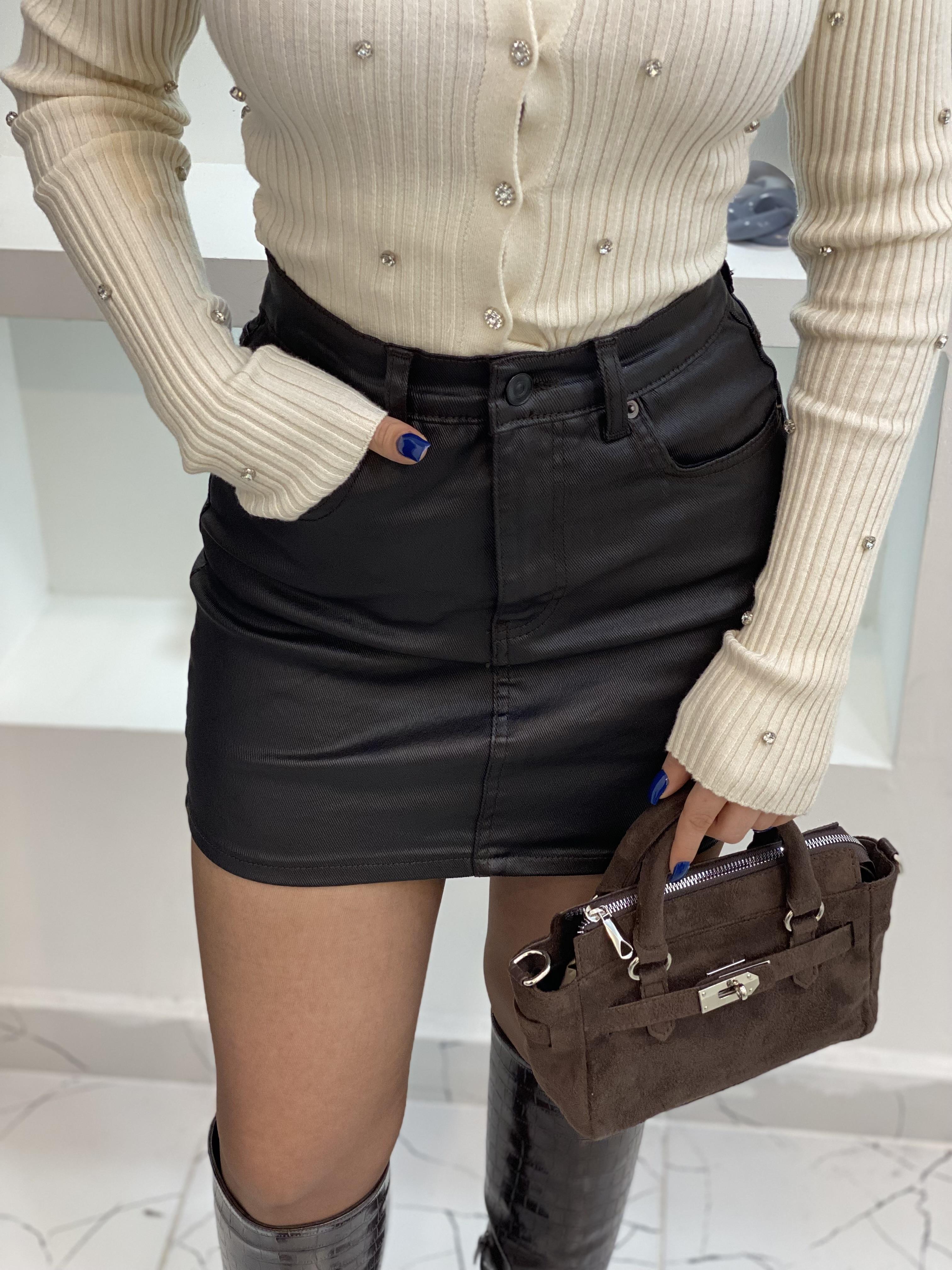 Acı Kahve Mum Kaplama Jean Etek