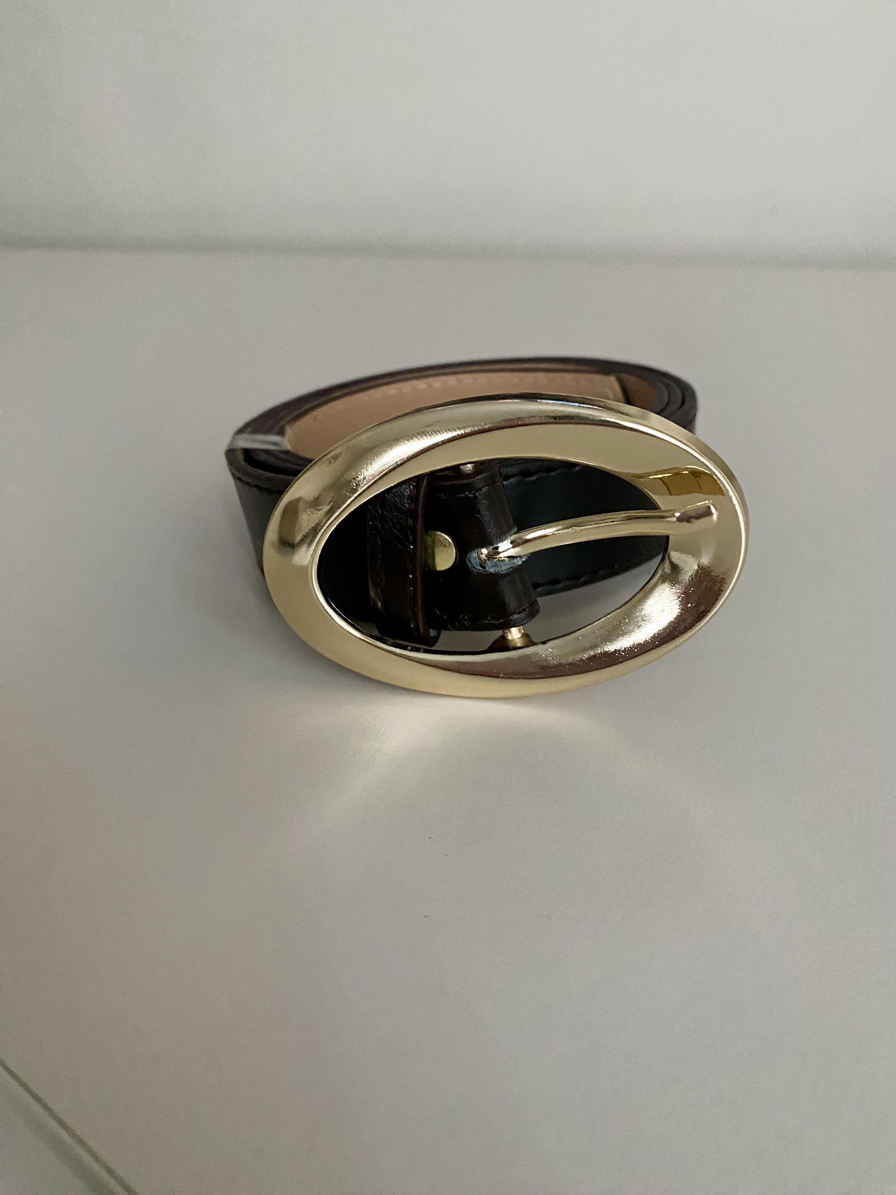 Acı Kahve Oval Gold Tokalı Deri Kemer
