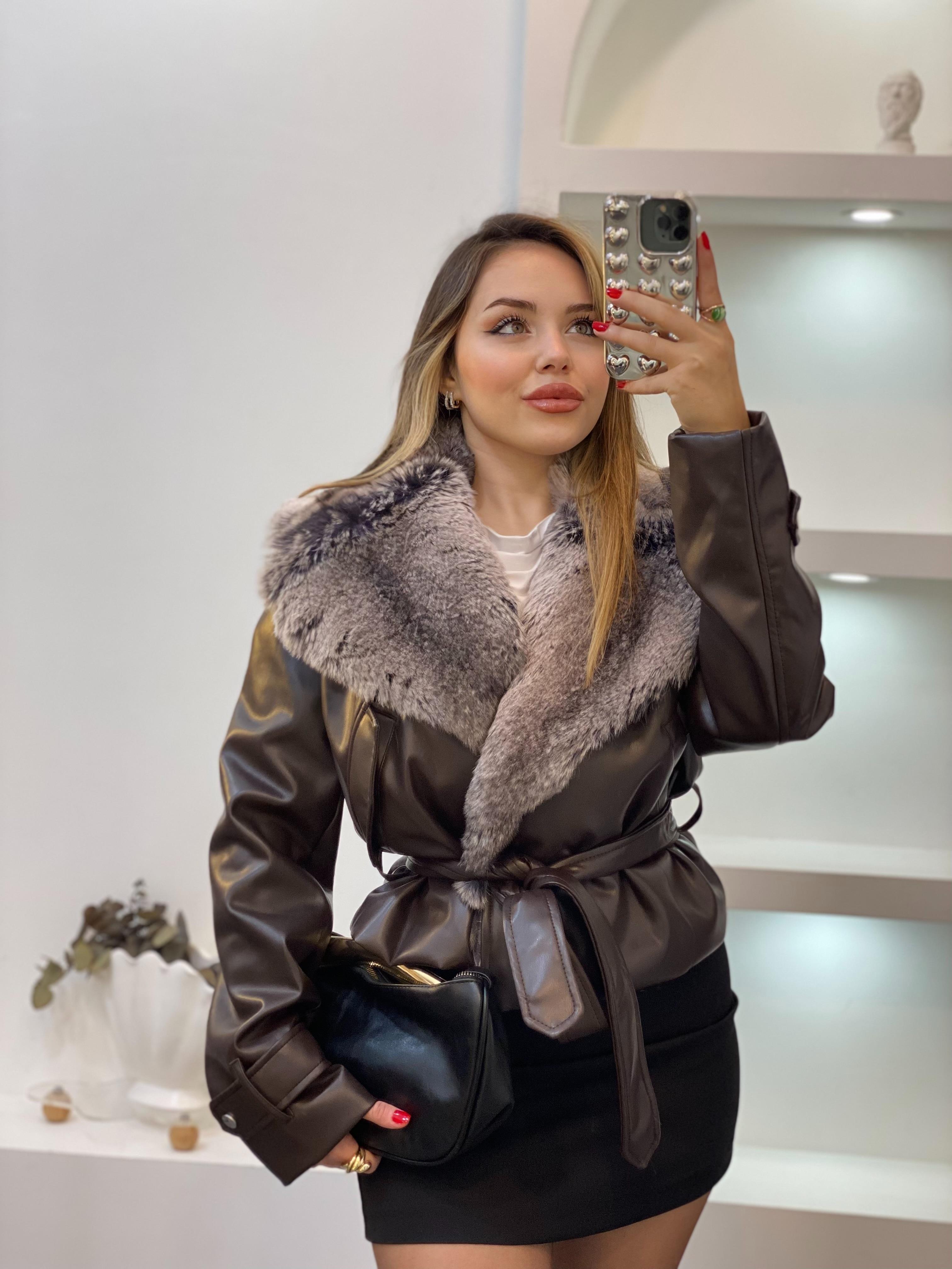 Acı Kahve Premium Kürk Yaka Deri Ceket