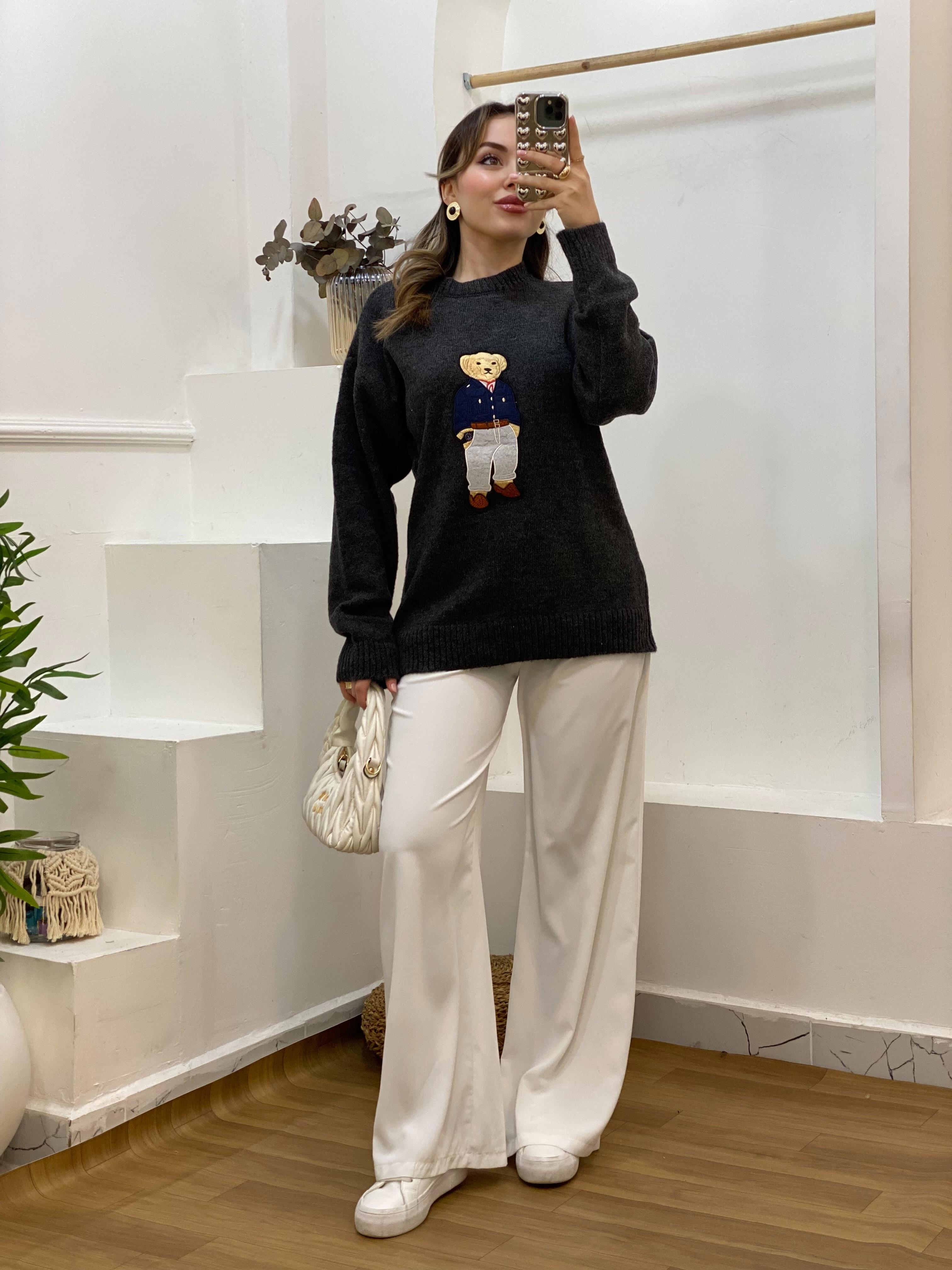 Antrasit Nakış Detaylı Kazak