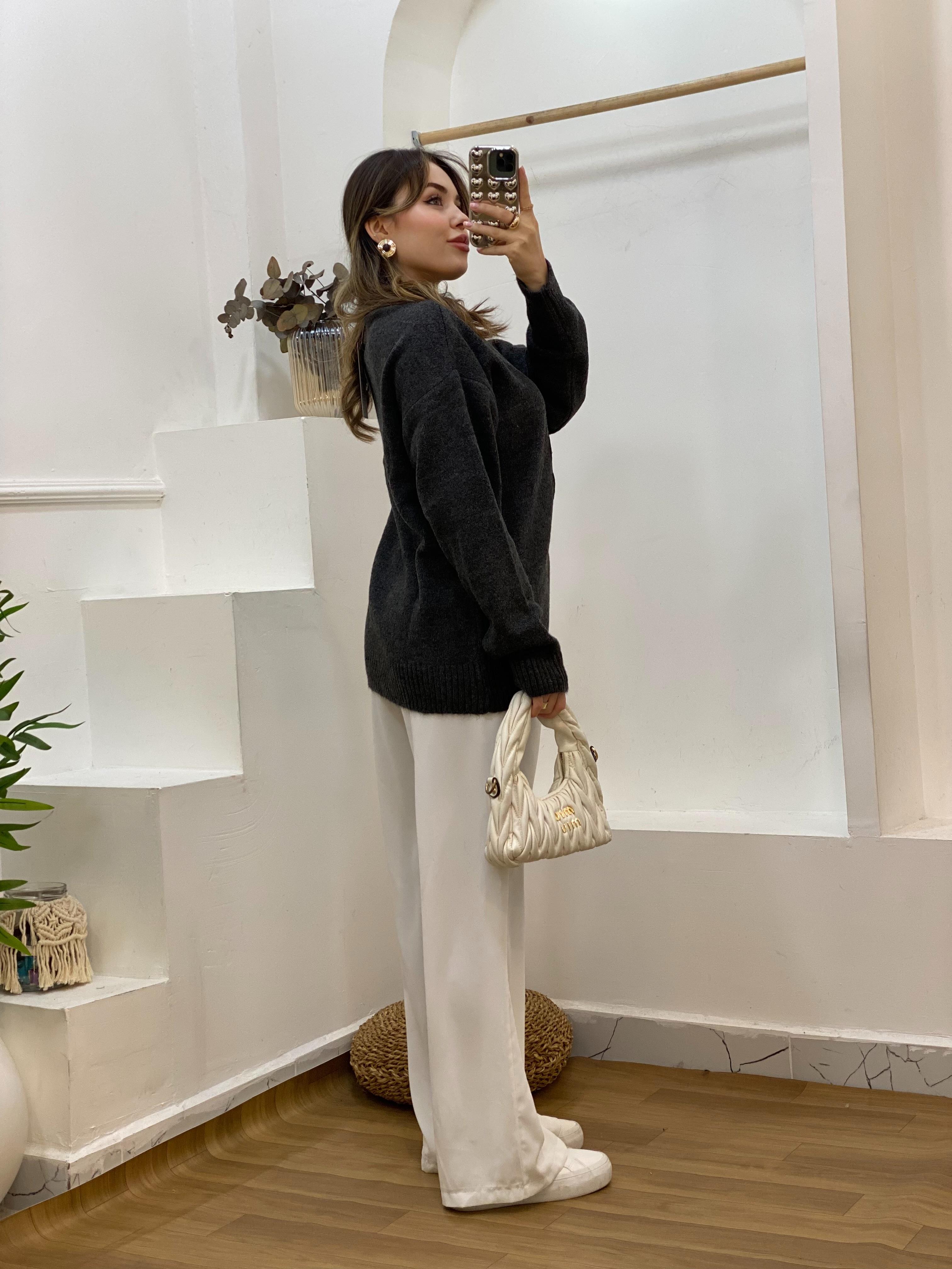 Antrasit Nakış Detaylı Kazak