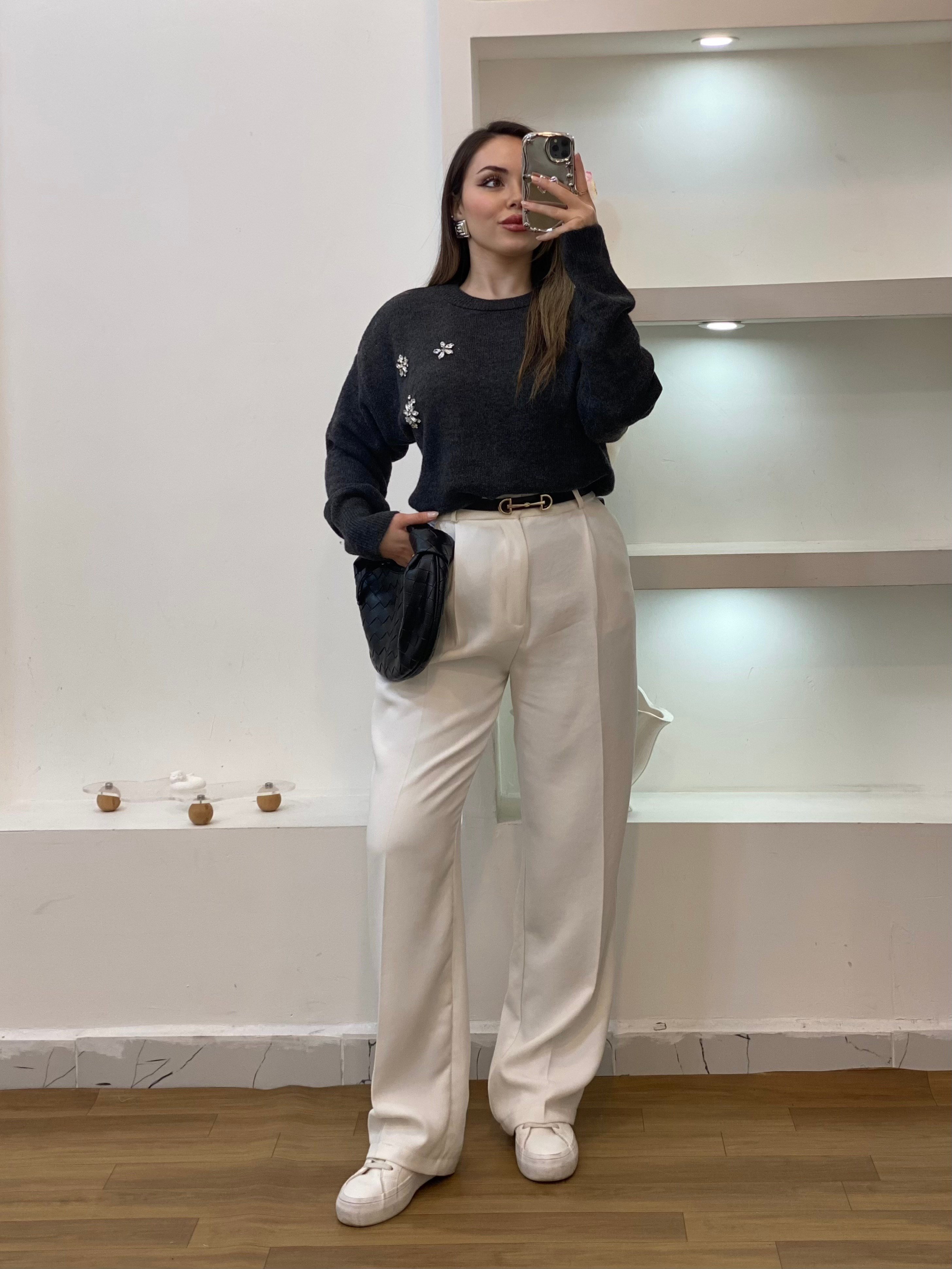 Antrasit Taşlı Model Triko Kazak