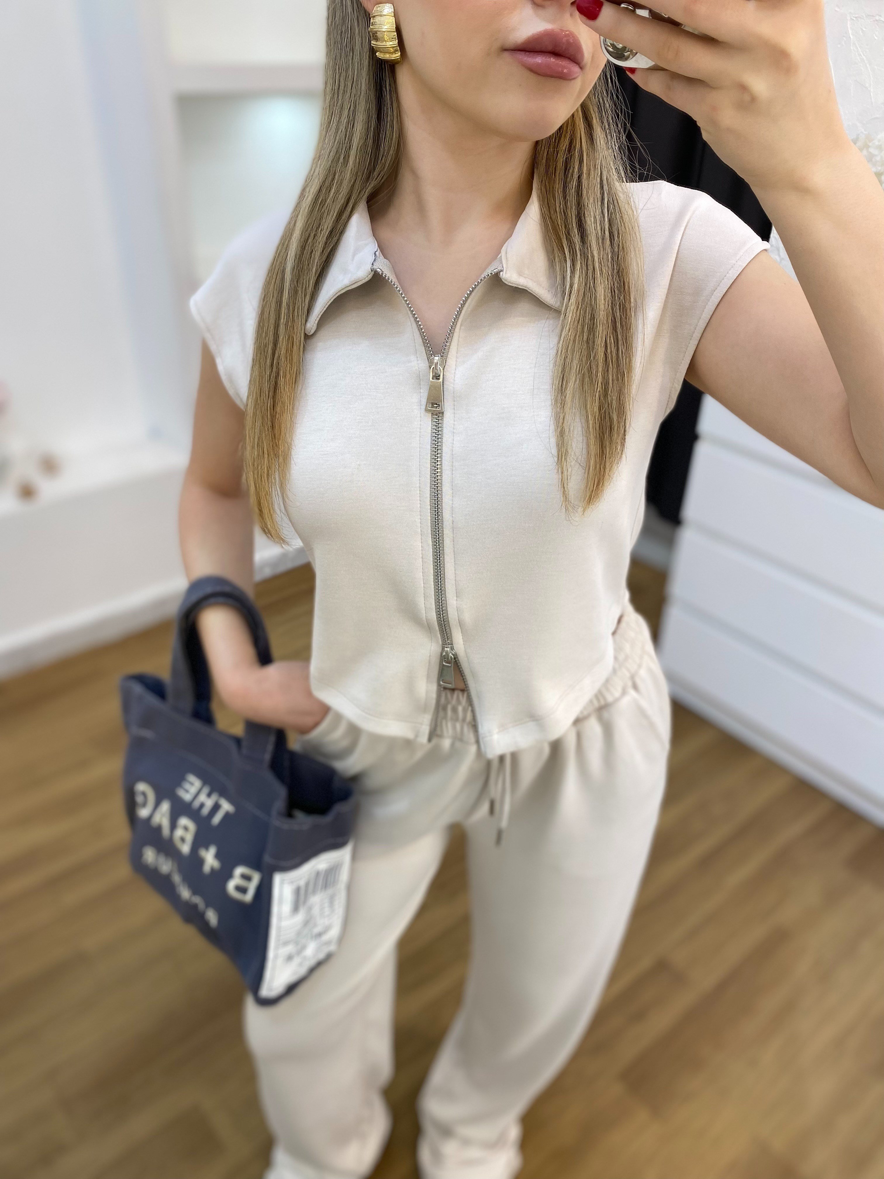 Bej Fermuarlı Model Modal Takım