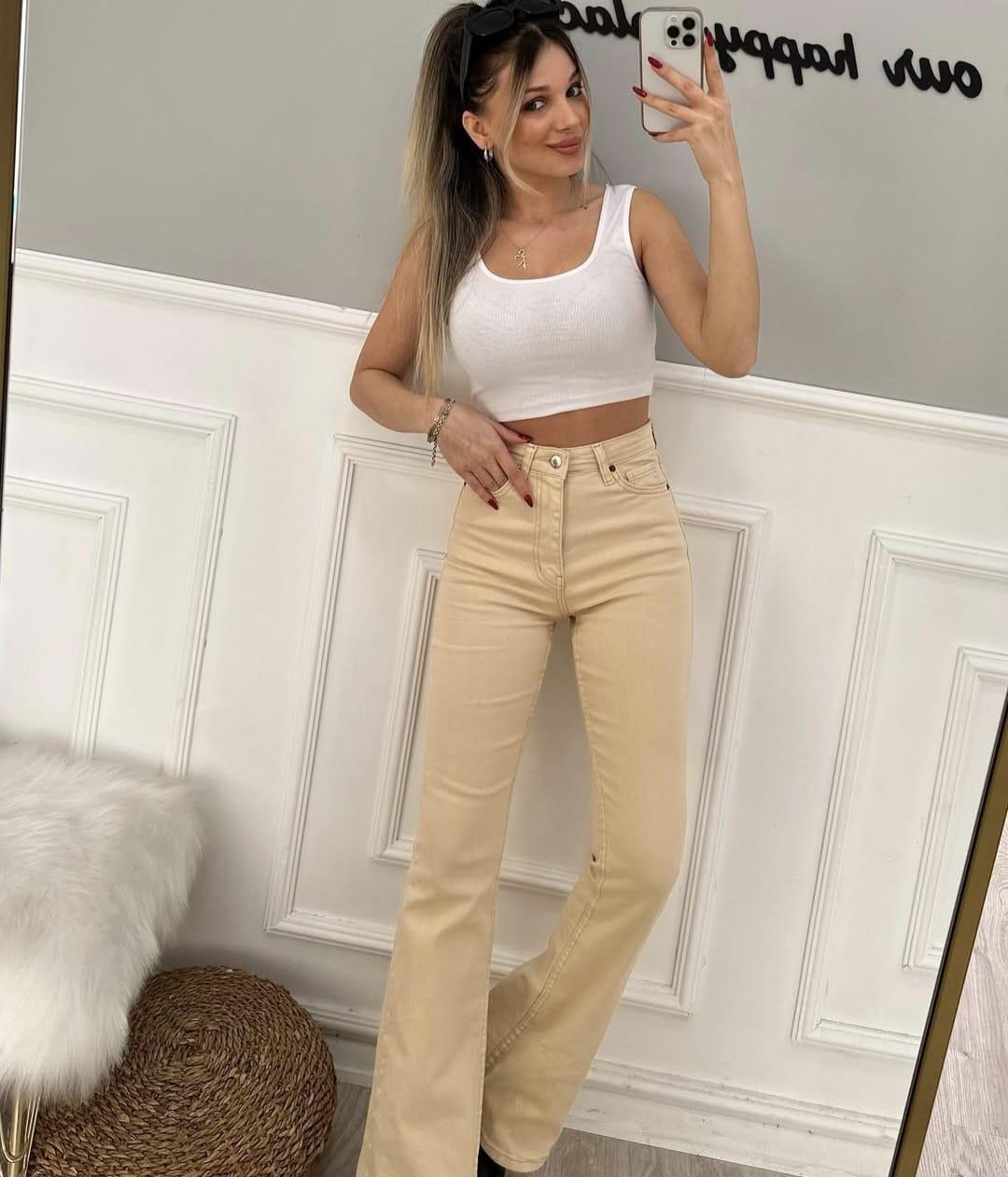 Bej İspanyol Paça Jean 