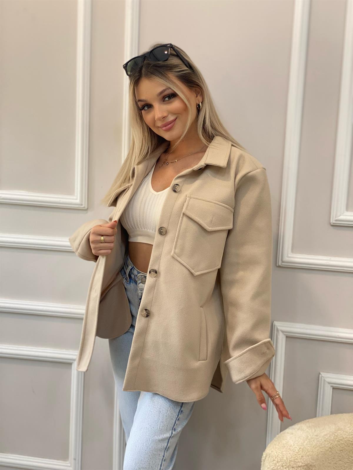 Bej Kaşe Gömlek Ceket 
