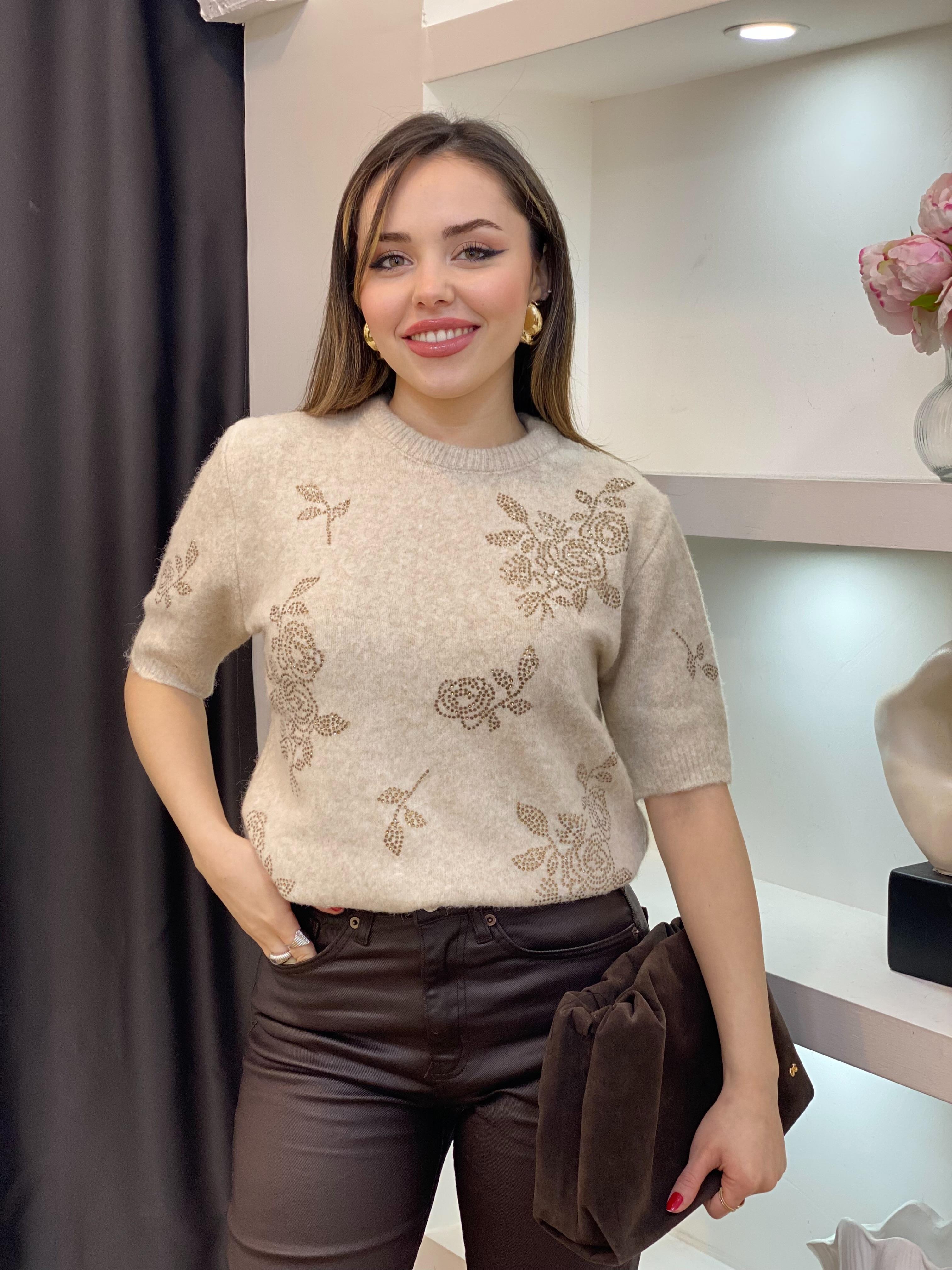 Bej Kaşmir Dokulu Taşlı Kazak