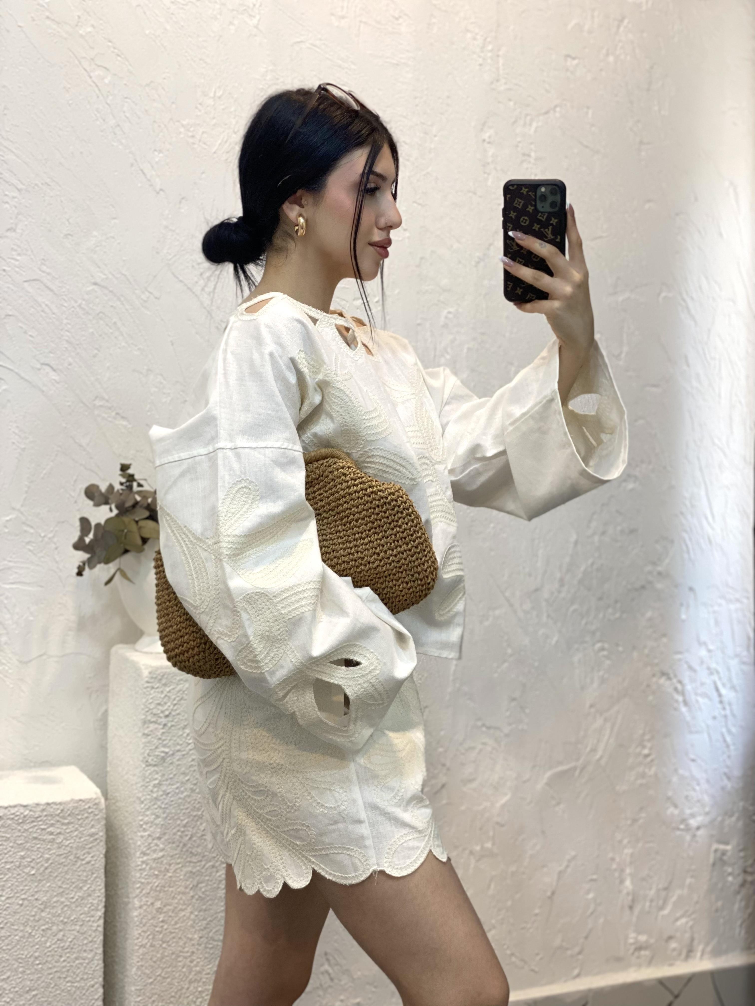 Bej Natural Keten Şortlu Takım