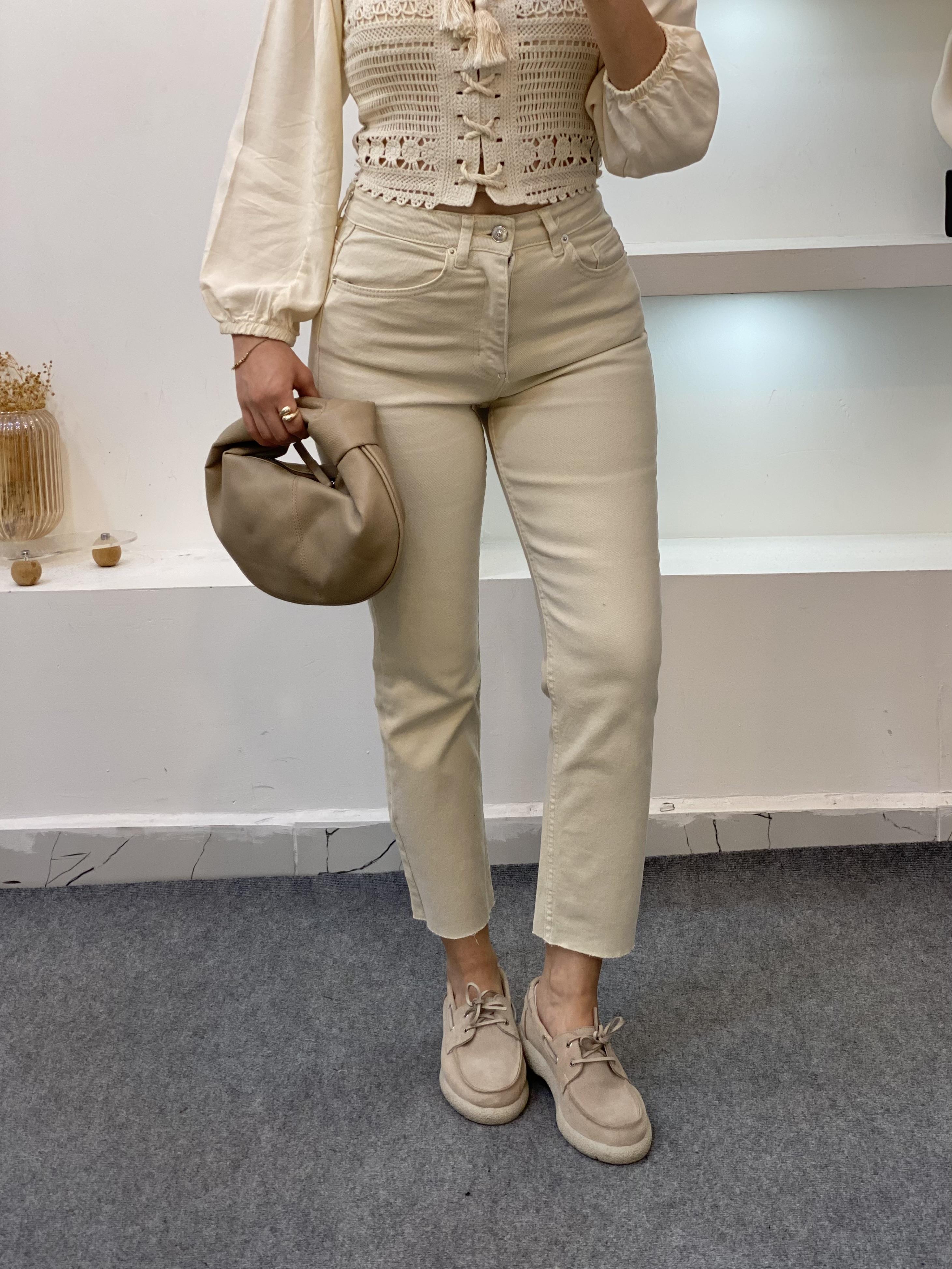 Bej Renk Boyfit Jean 