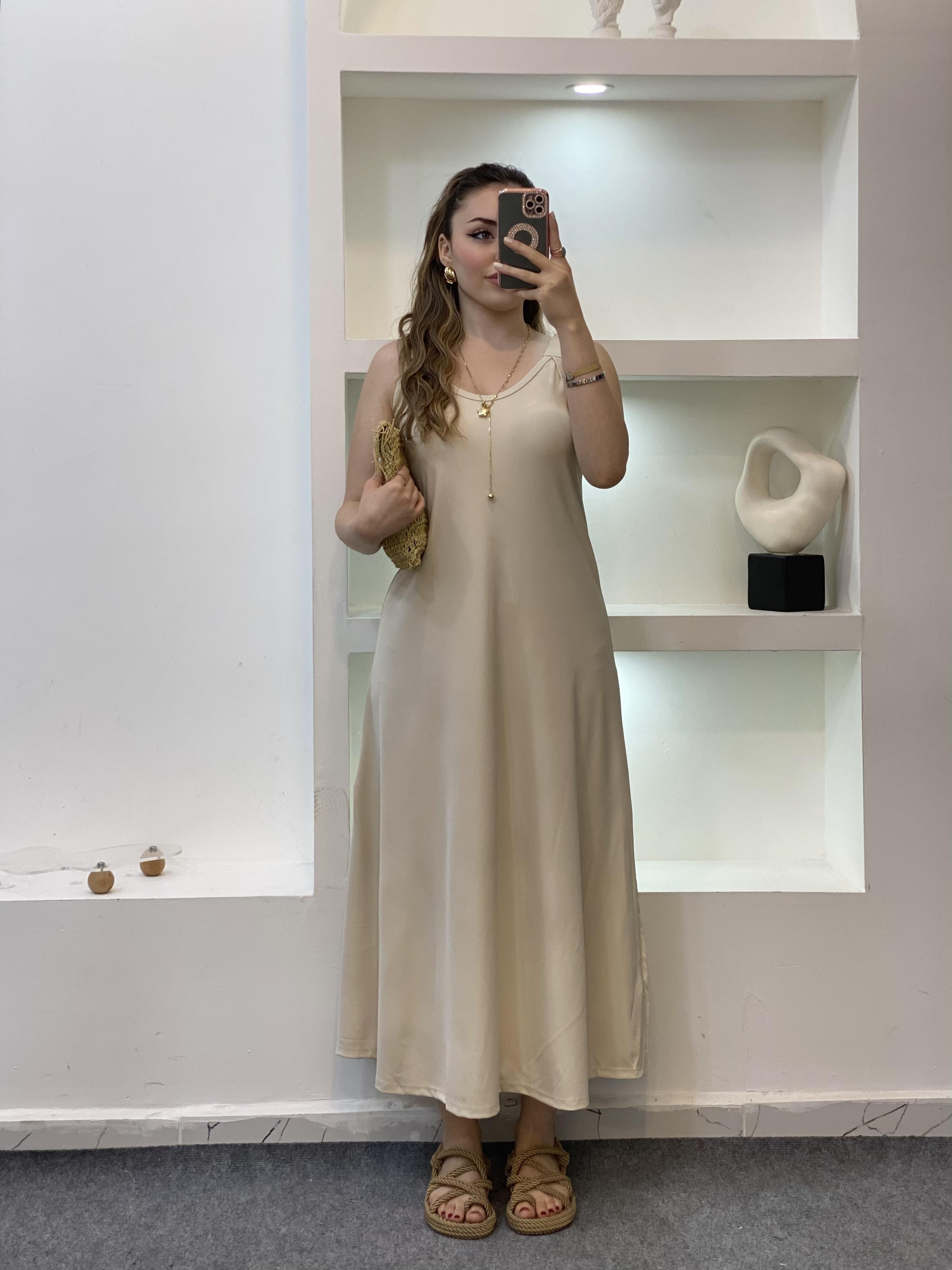 Bej Renk Modal Kumaş Likralı Elbise