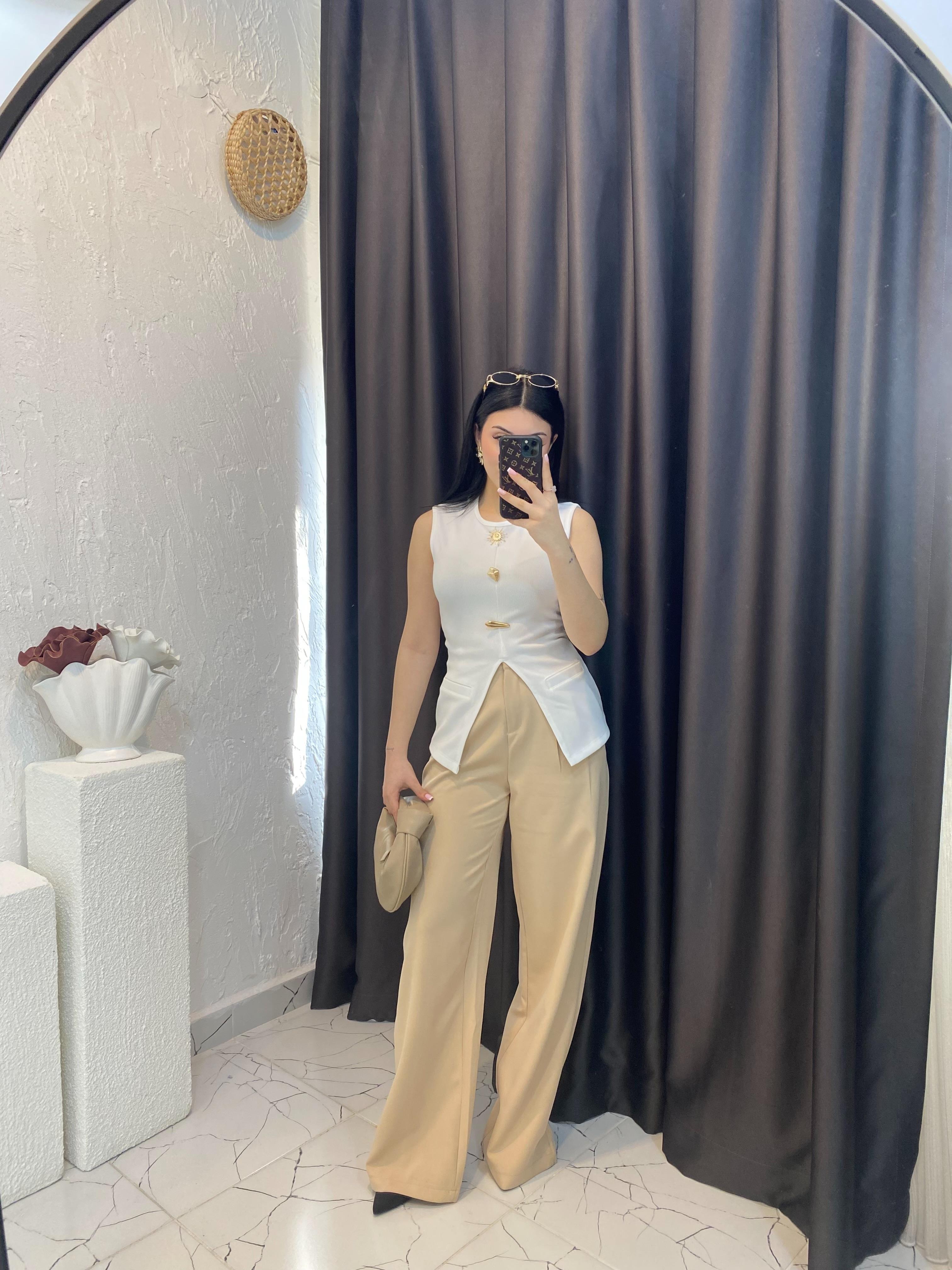 Bej Yüksek Bel Palazzo Pantolon 