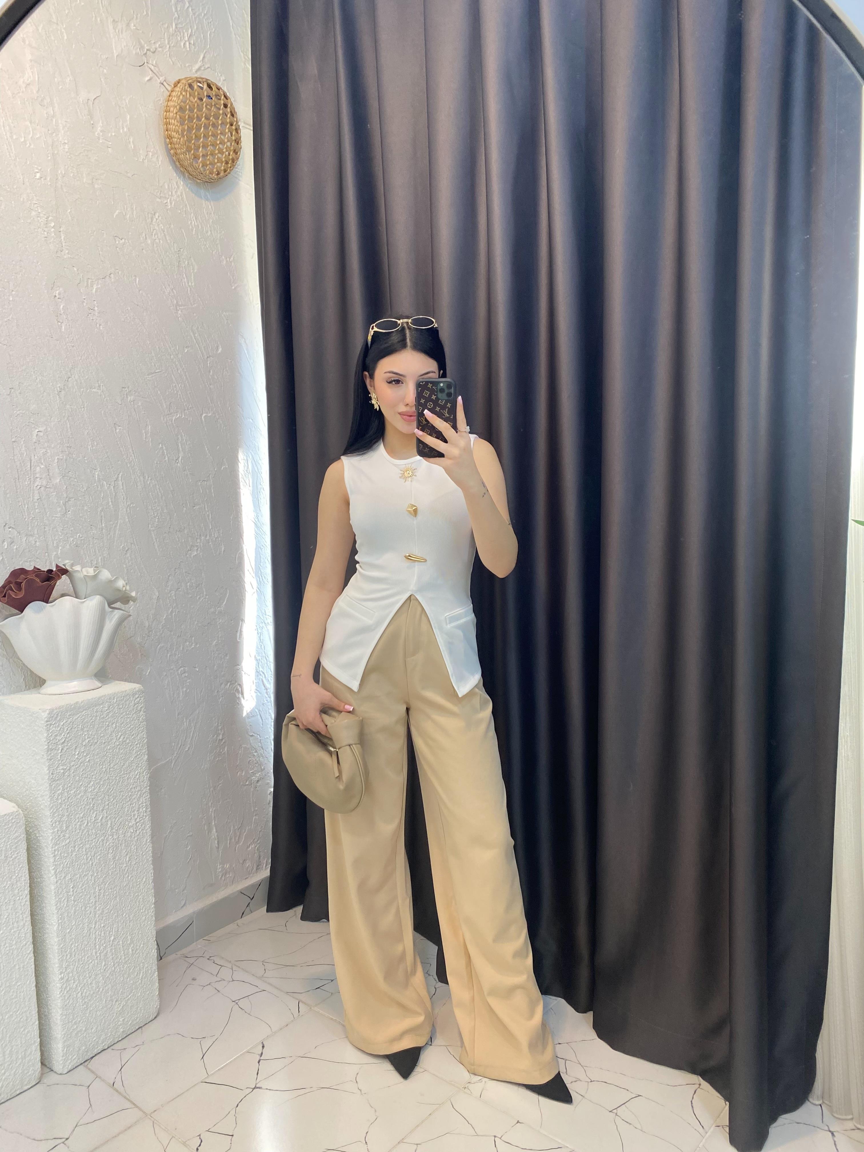 Bej Yüksek Bel Palazzo Pantolon 