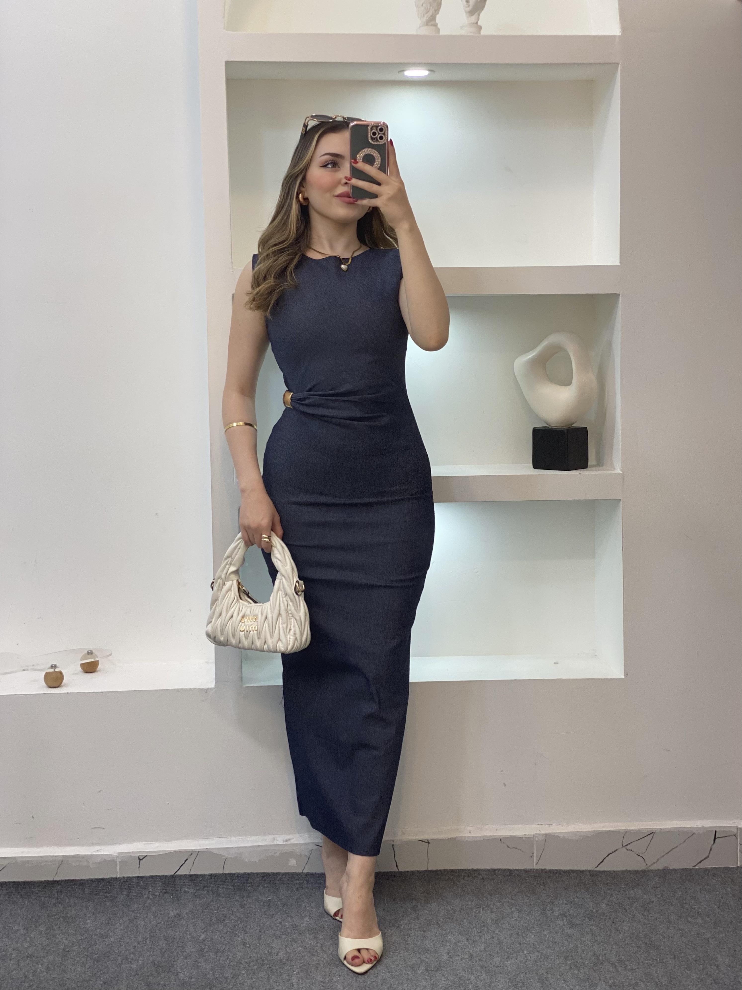 Beli Gold Tokalı Model Likralı Jean Elbise