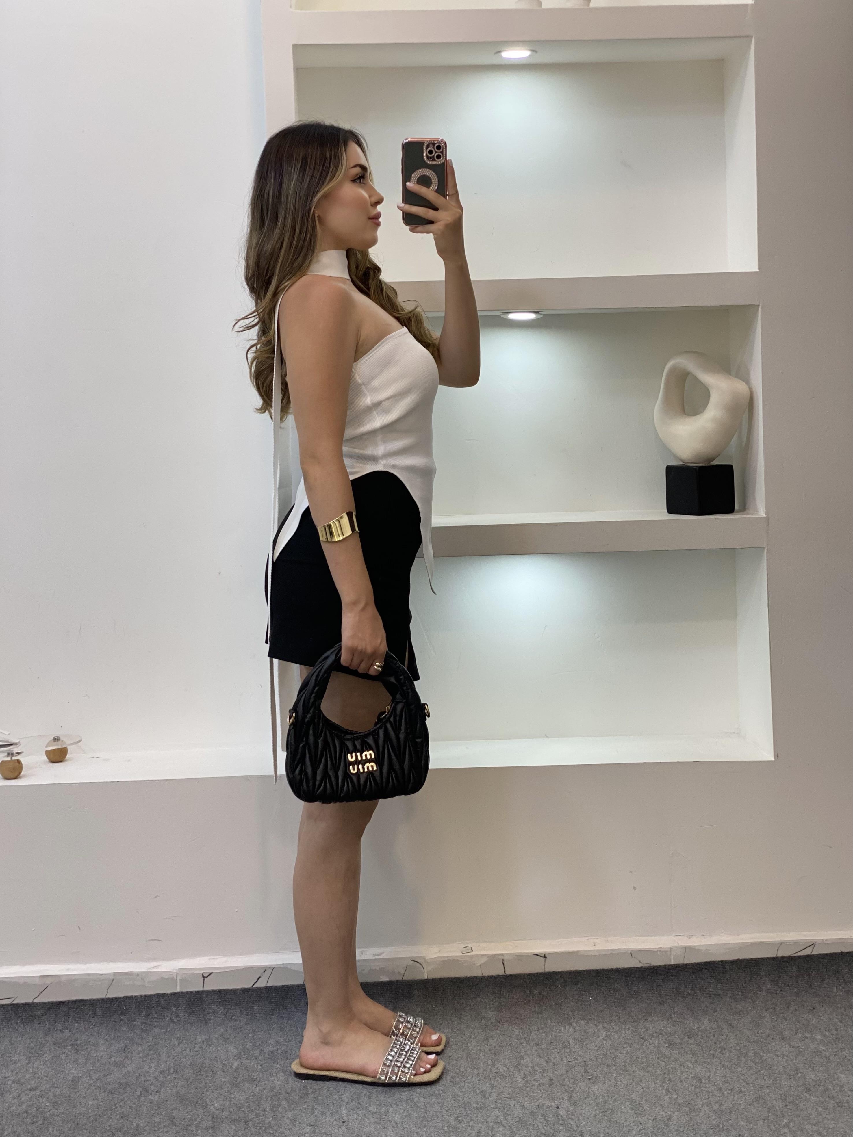 Beyaz Fularlı Triko Bluz