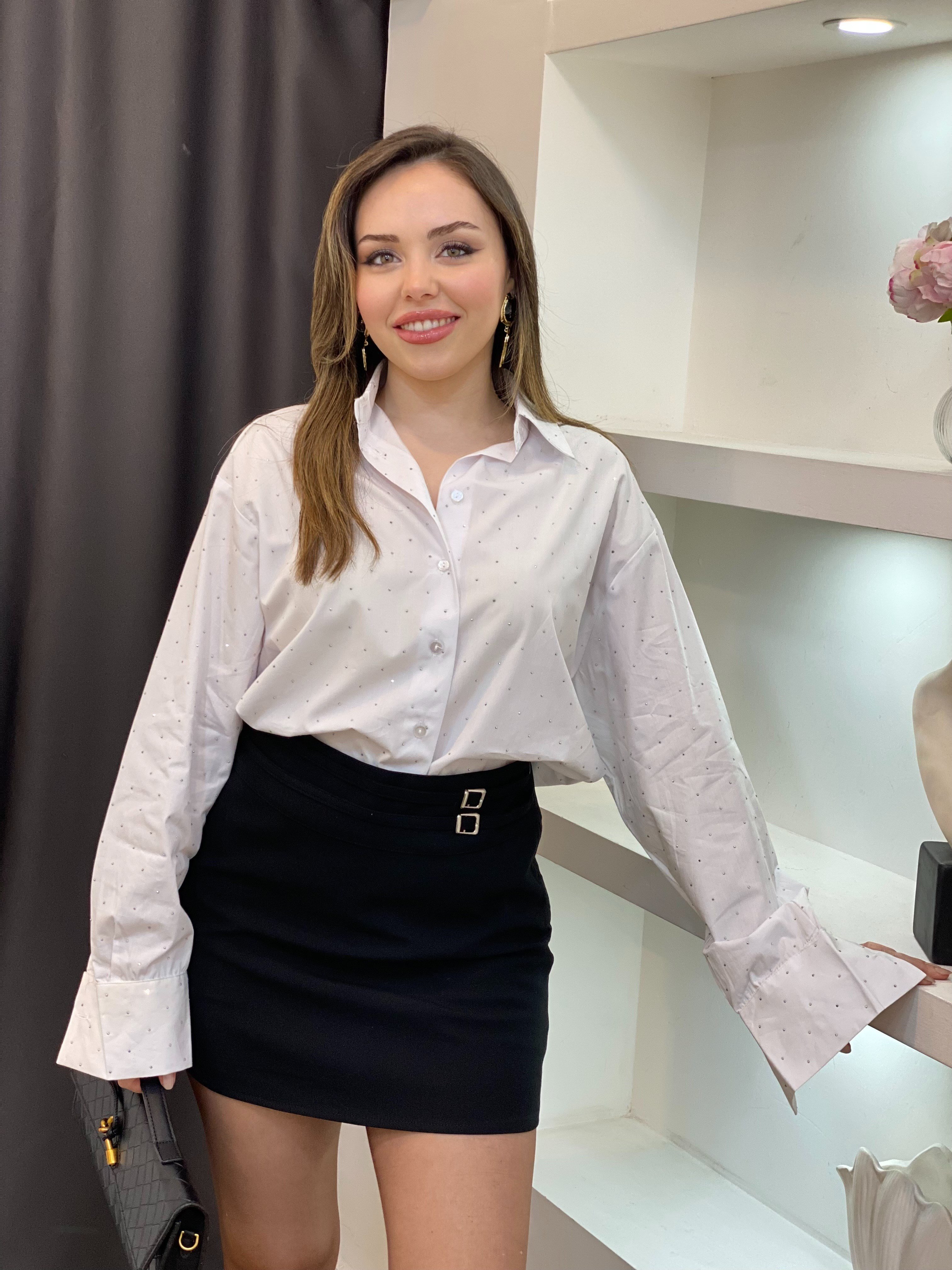 Beyaz Full Taşlı Premium Kalite Gömlek 