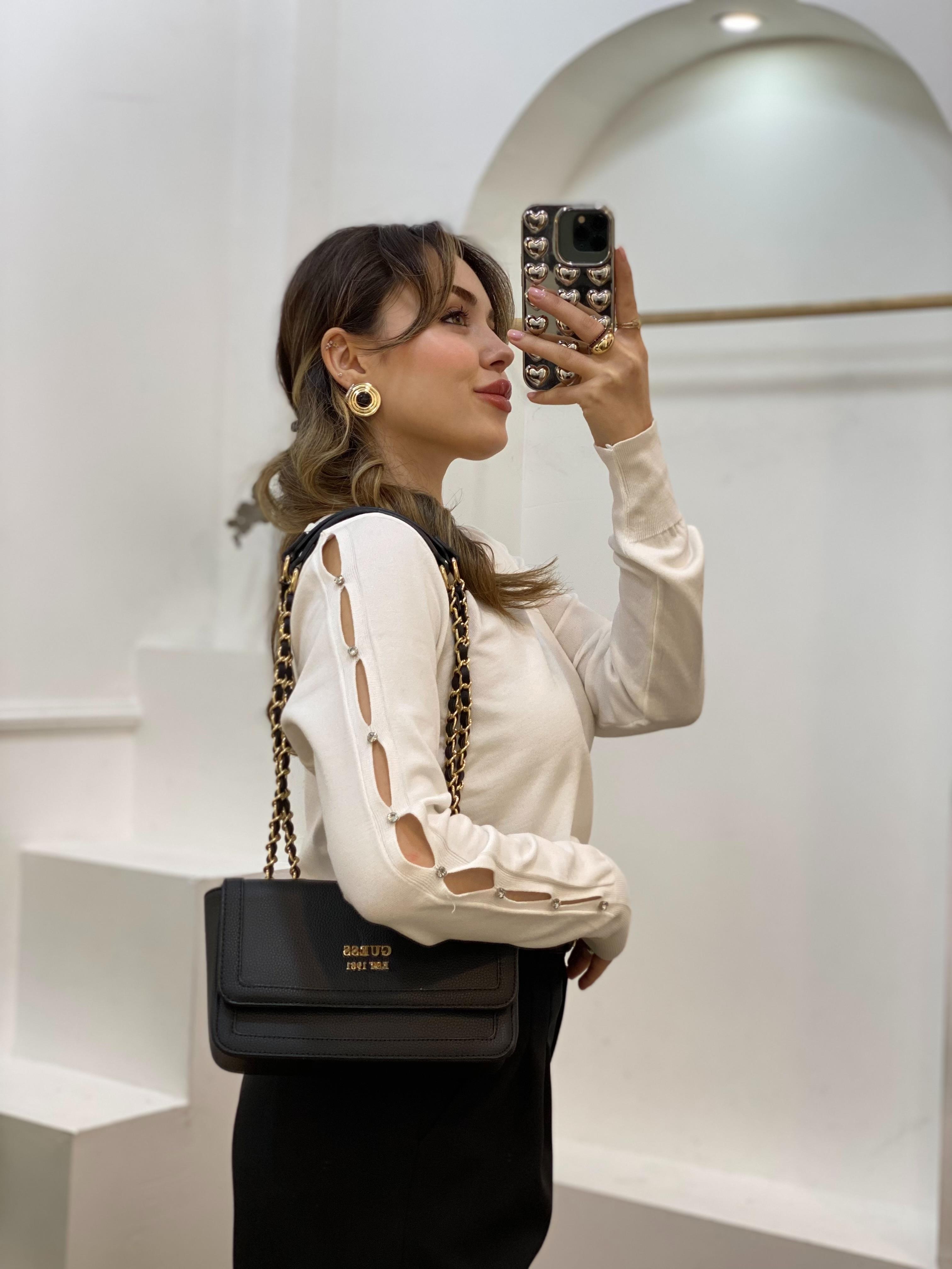 Beyaz Kolları Pencereli Model Triko 