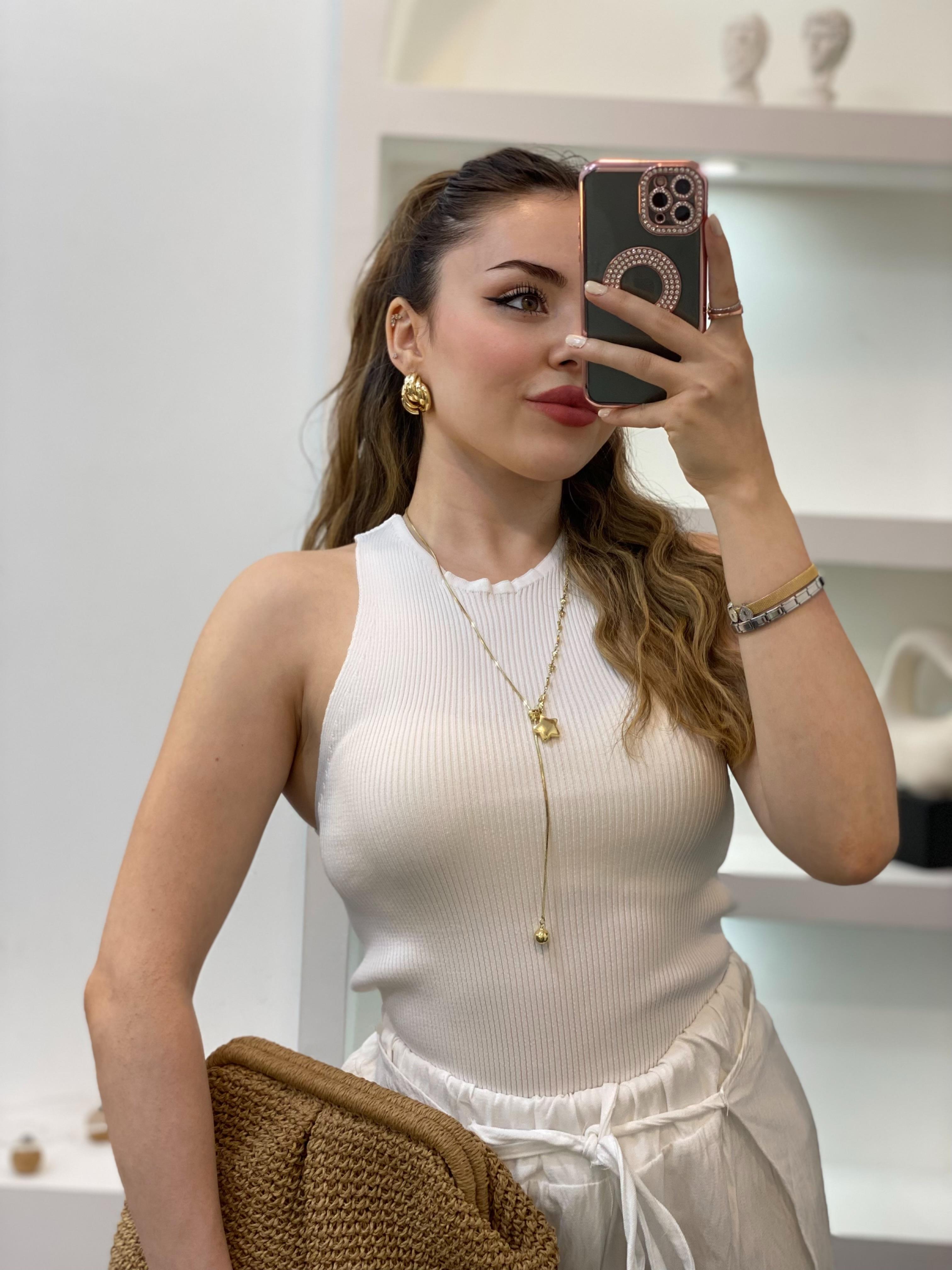 Beyaz Kolsuz Basic Triko Bluz