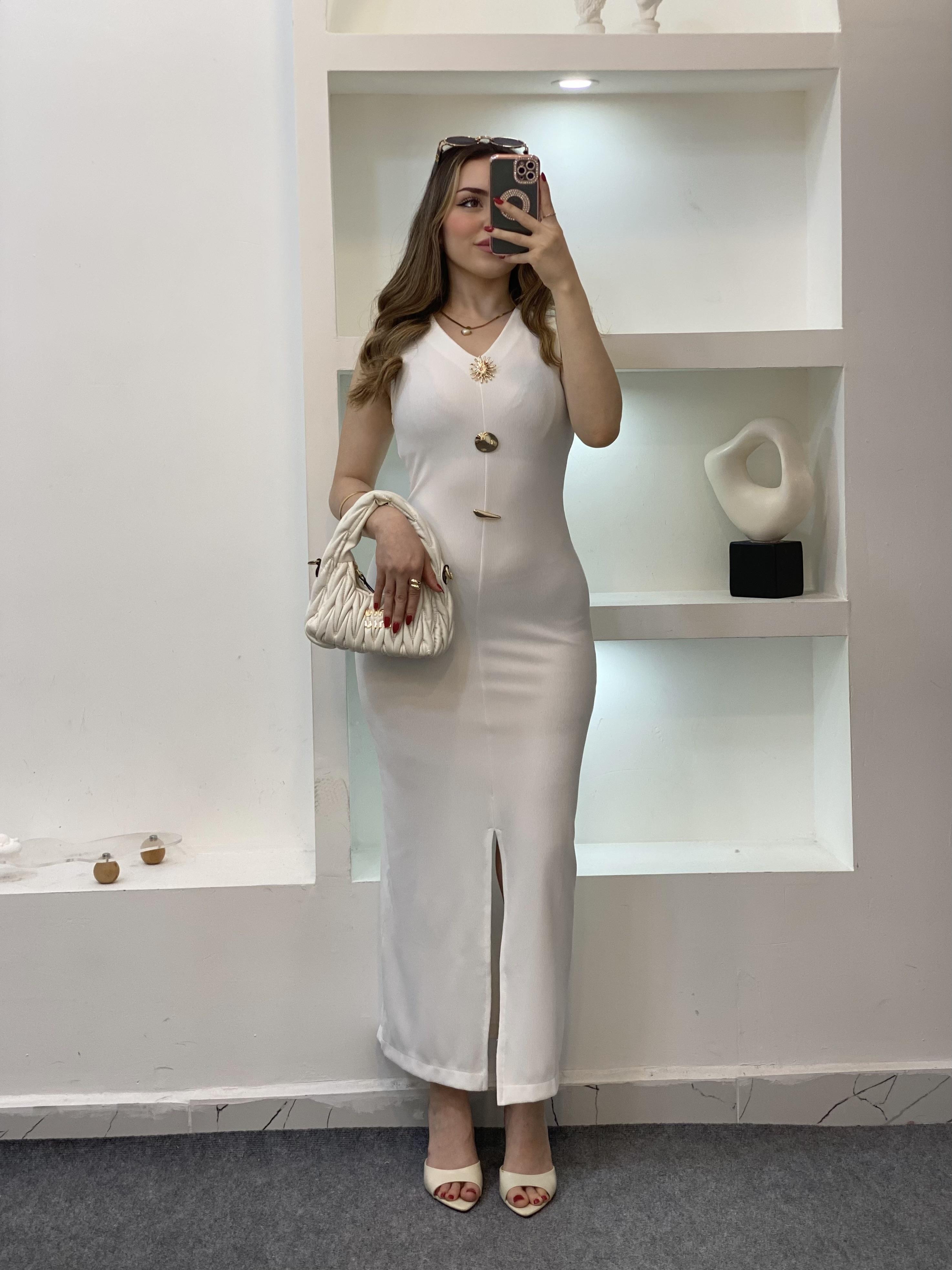 Beyaz Likralı Güneş Elbise