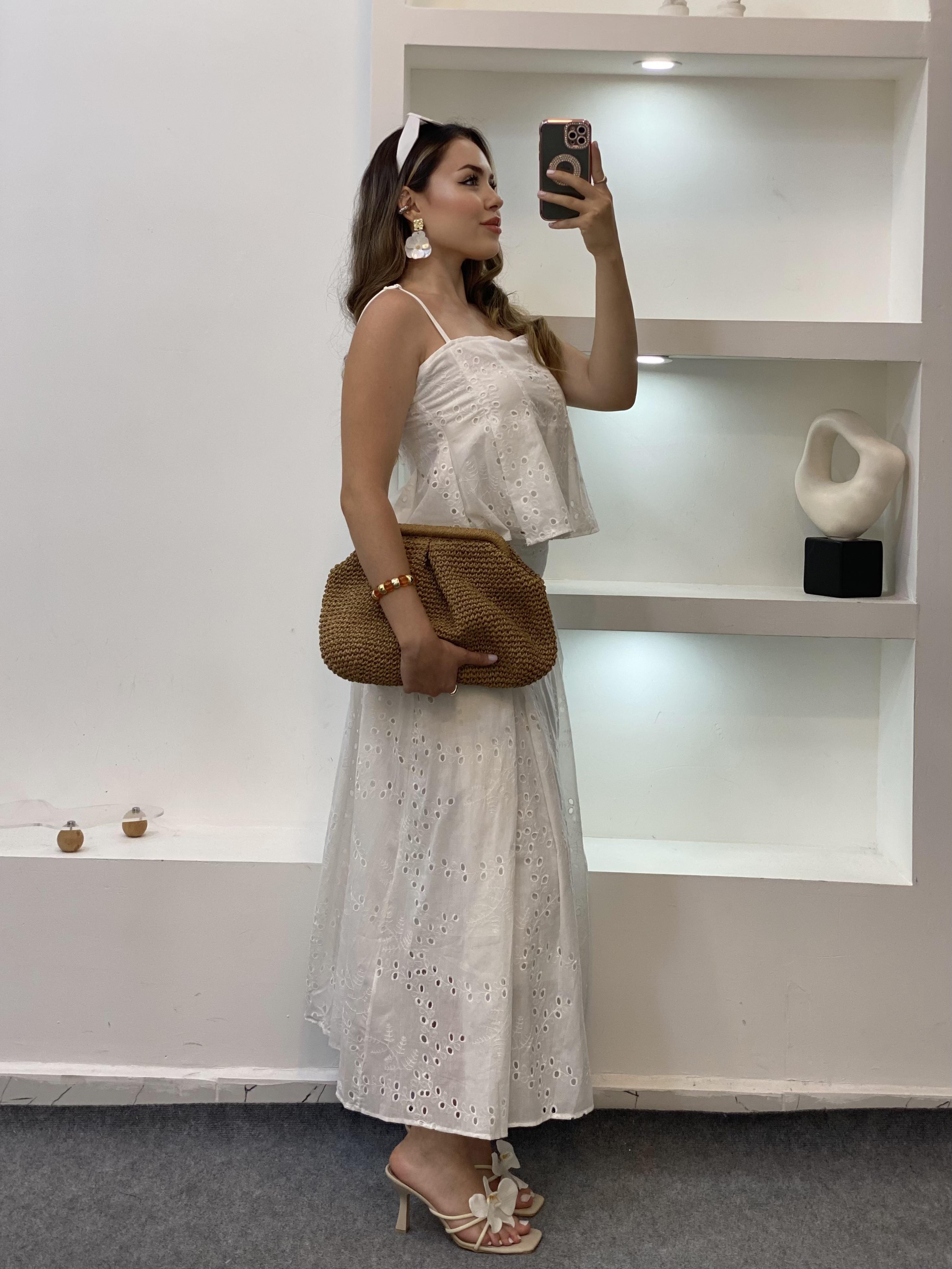 Beyaz Premium Kalite Bluz Etek Fisto Takım