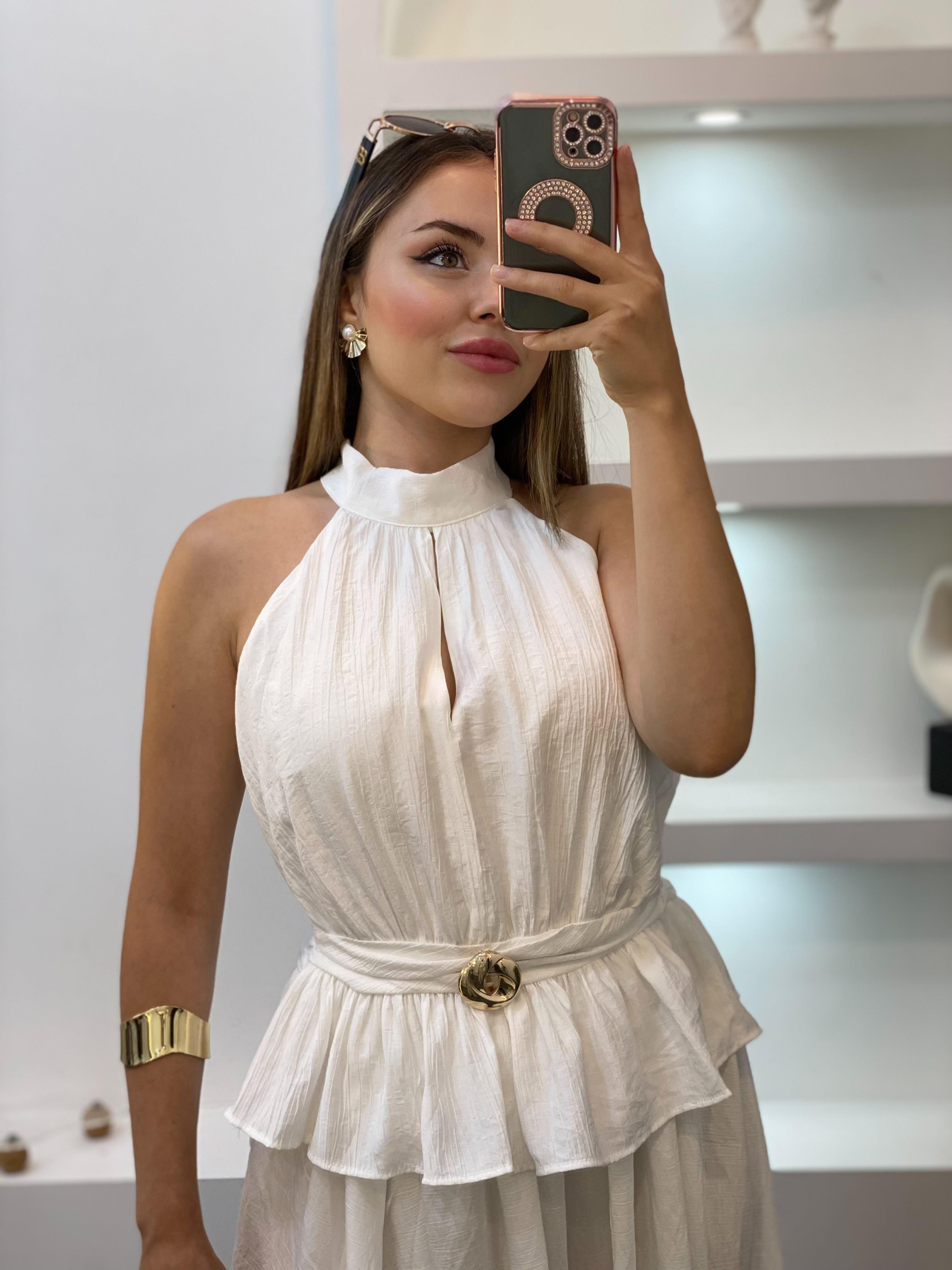 Kırık Beyaz Premium Kalite Bluz Etek Takım