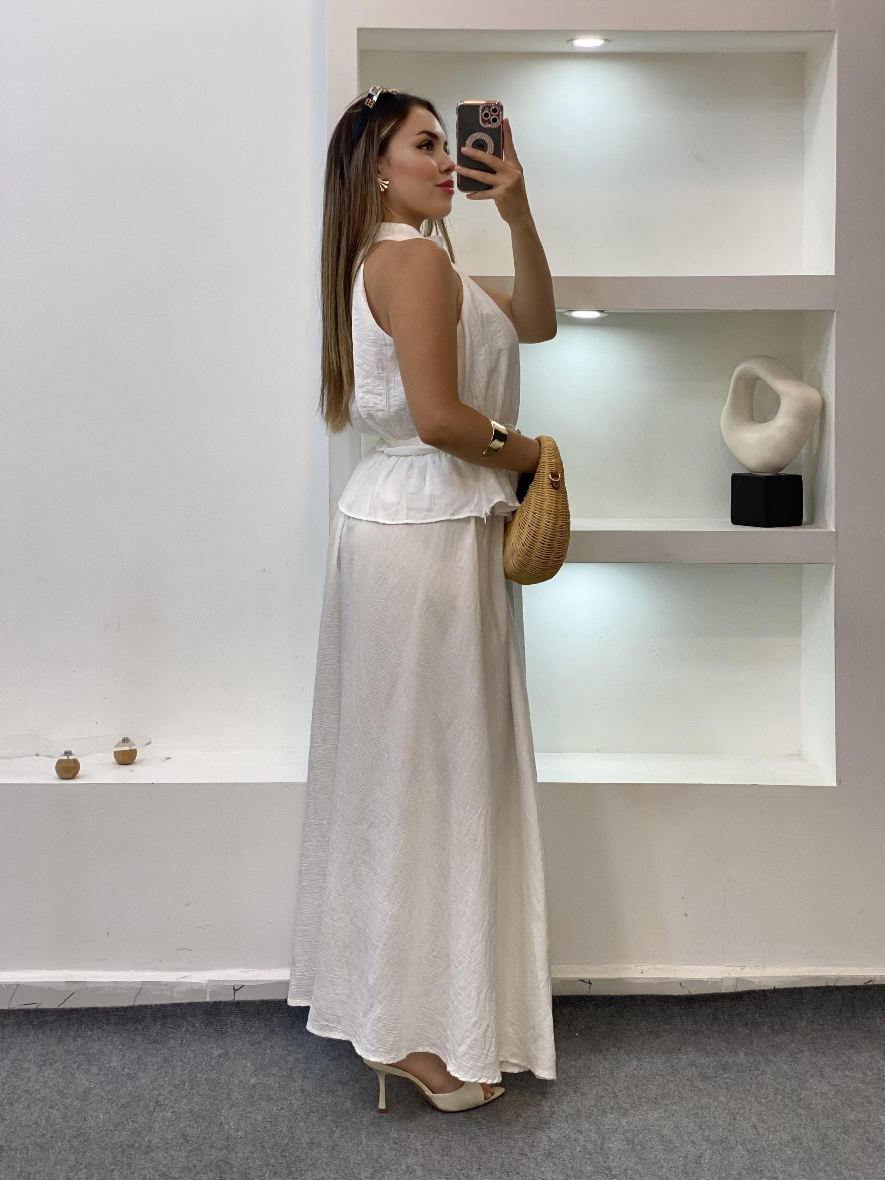 Kırık Beyaz Premium Kalite Bluz Etek Takım