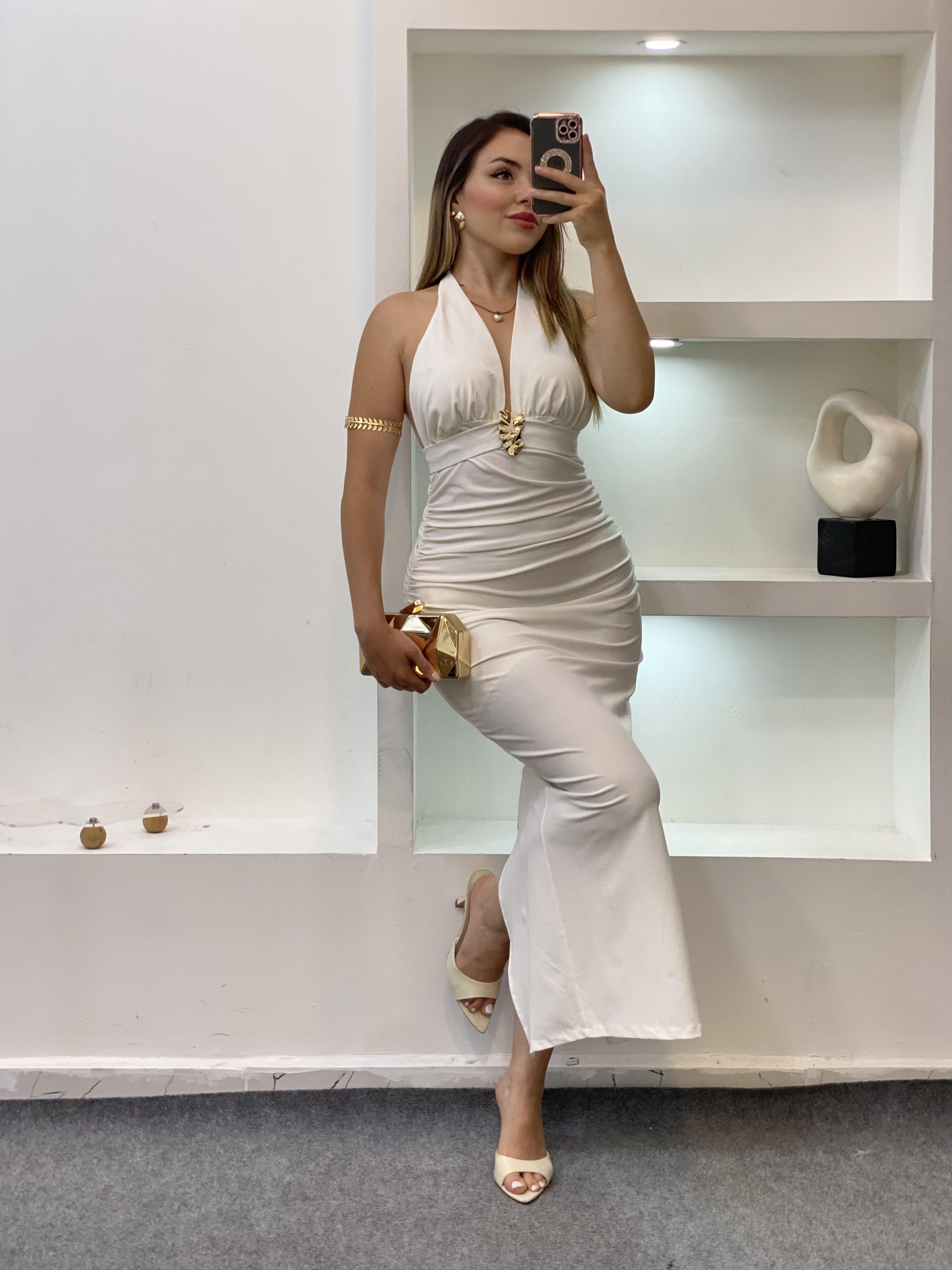 Beyaz Premium Kalite Sırt Dekolteli Elbise