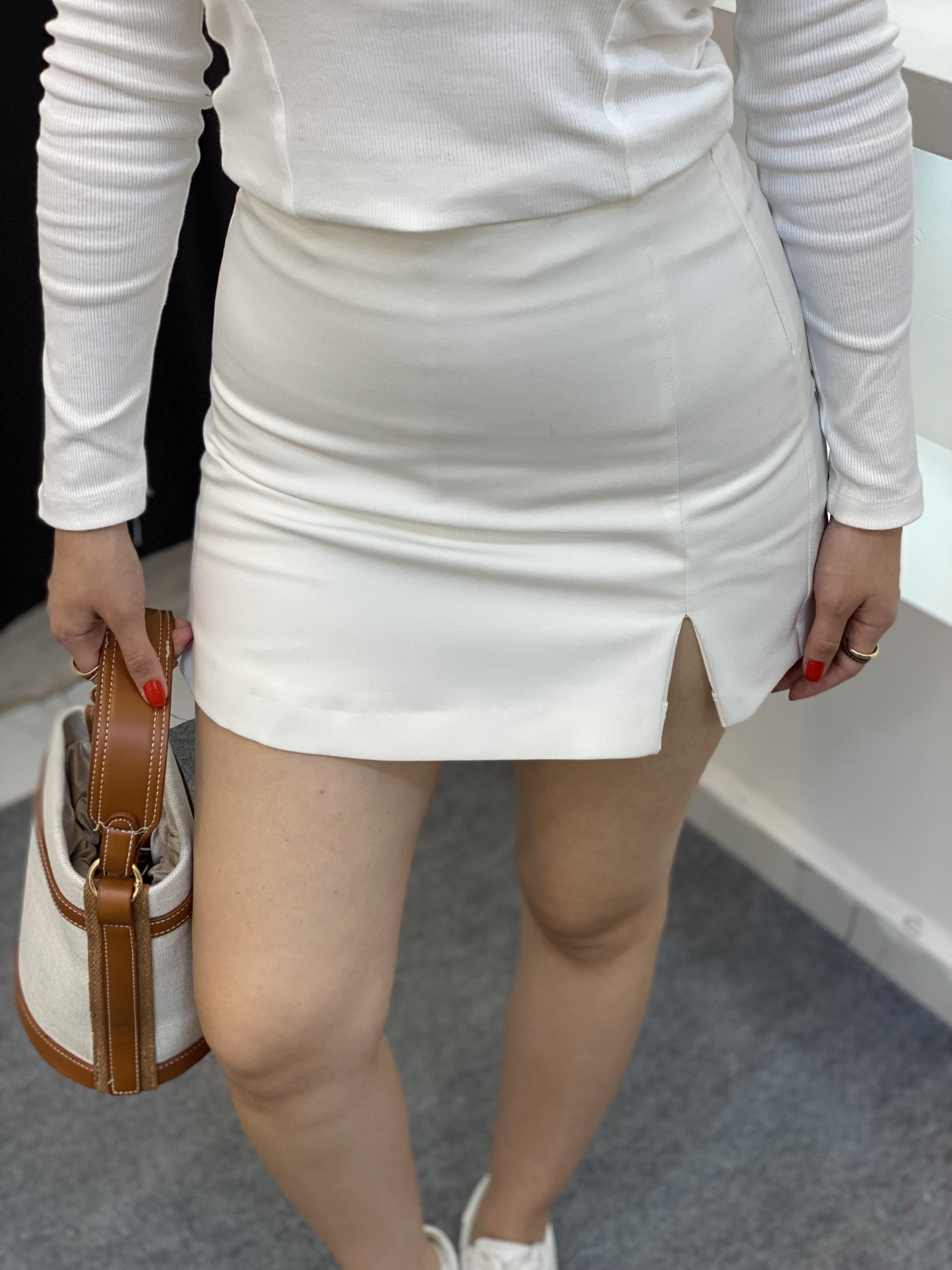 Beyaz Tok Kumaş Premium Şort Etek