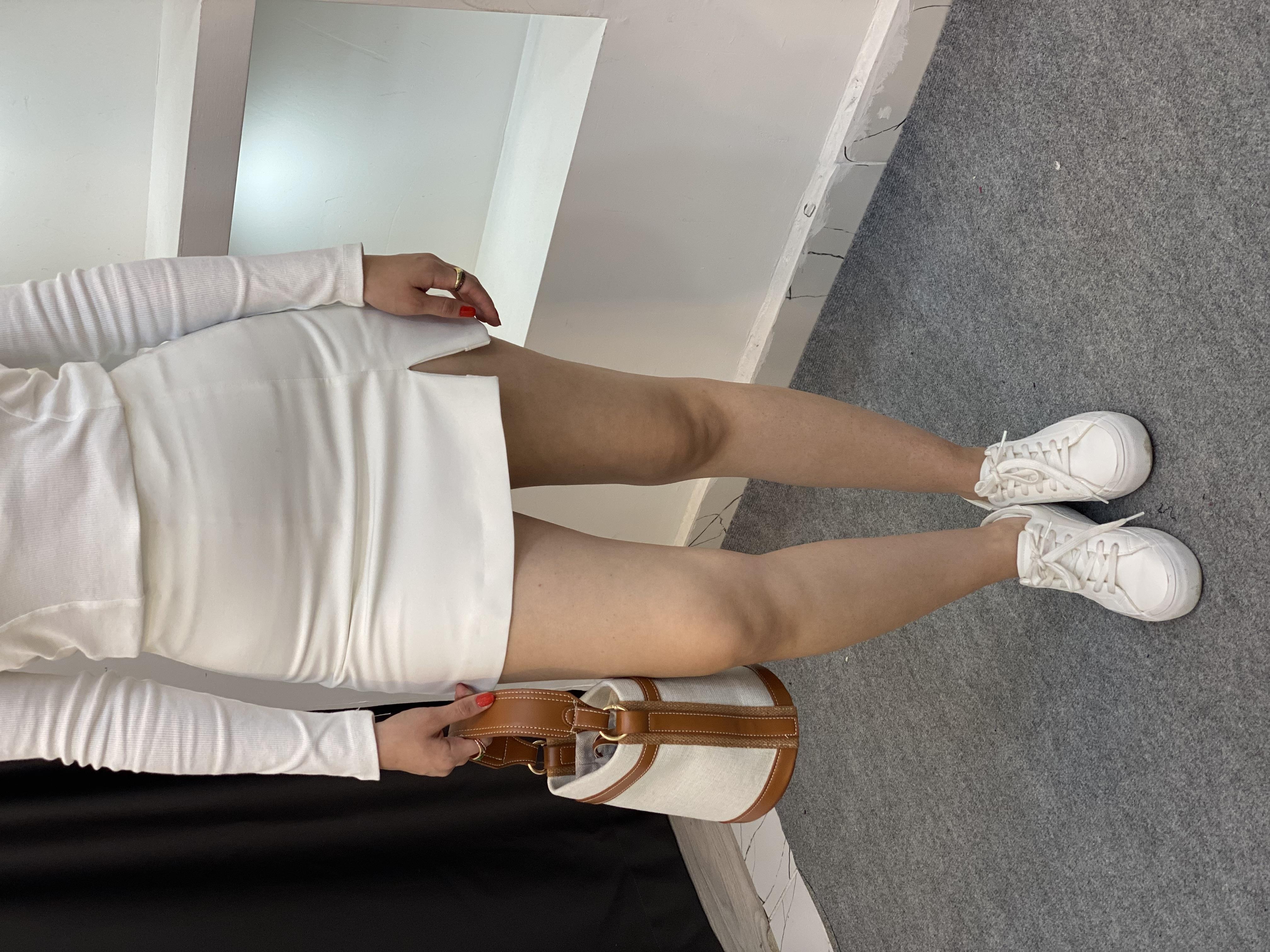 Beyaz Tok Kumaş Premium Şort Etek